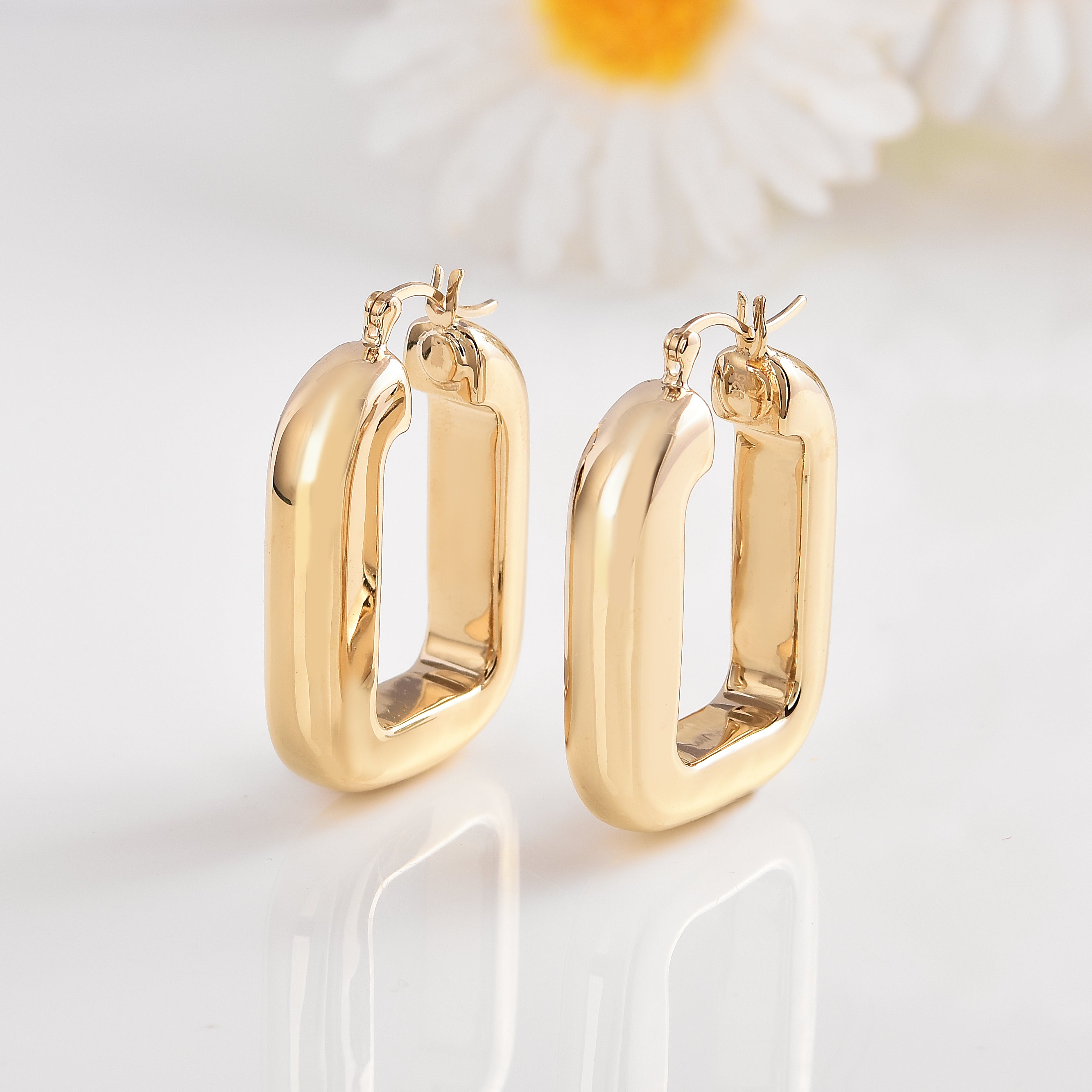 18K Gold Vermeil Rectangular Hoop Earrings