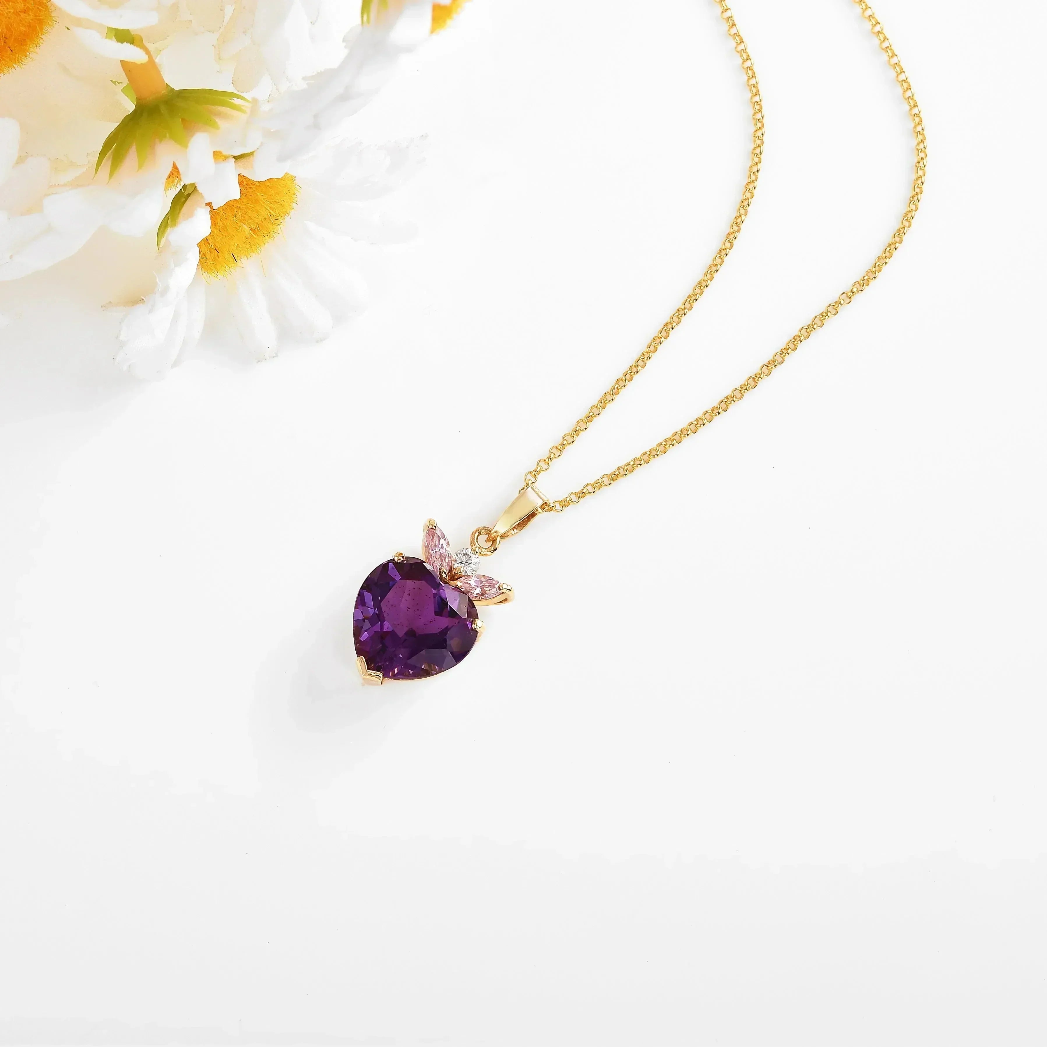 Chunky Amethyst Heart Pendant Necklace