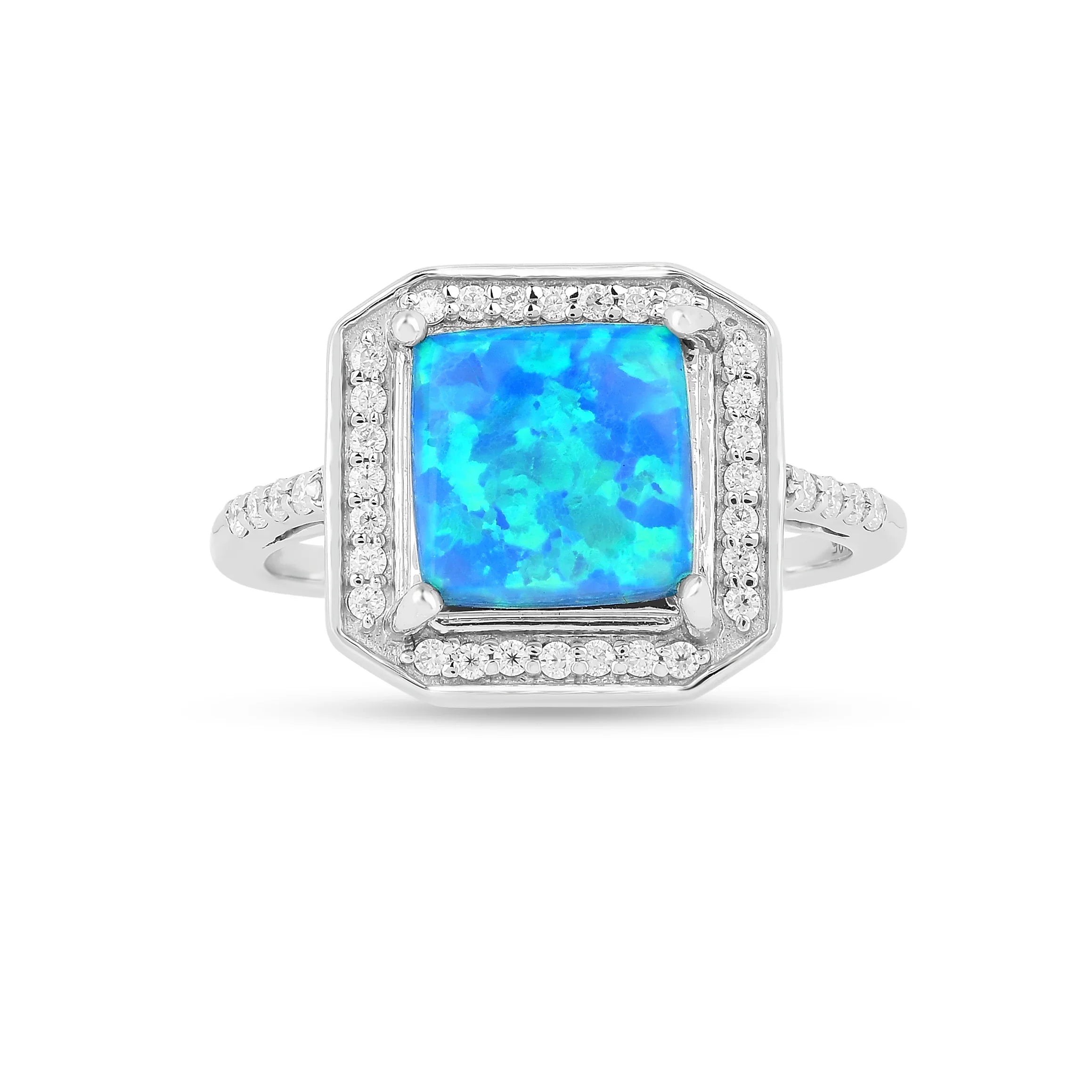Lab Created Blue Opal Halo Ring Fine Color Jewels created opal ring, NOURRI, october birthstone ring, october jewelry, october jewelry for women, opal birthstone ring, opal engagement rings for women, opal gifts for women, opal gold rings, opal halo engagement ring, opal jewelry for women, opal jewelry sterling silver, opal promise ring, opal ring, opal ring for women, opal ring sterling silver, opal rings for women sterling silver, opal wedding ring, opal wedding rings for women, silver ring opal