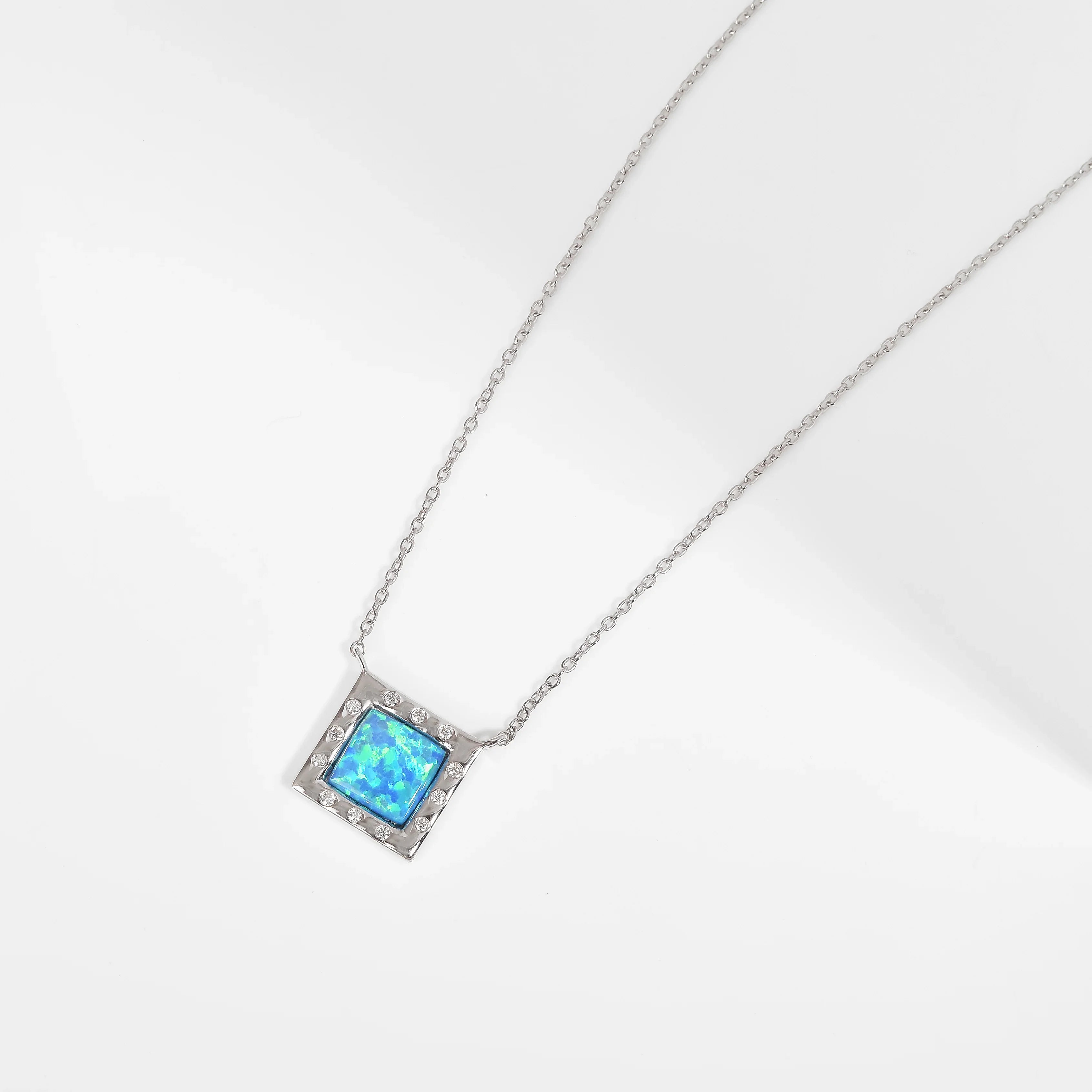 Created Blue Opal Sterling Silver Pendant Necklace