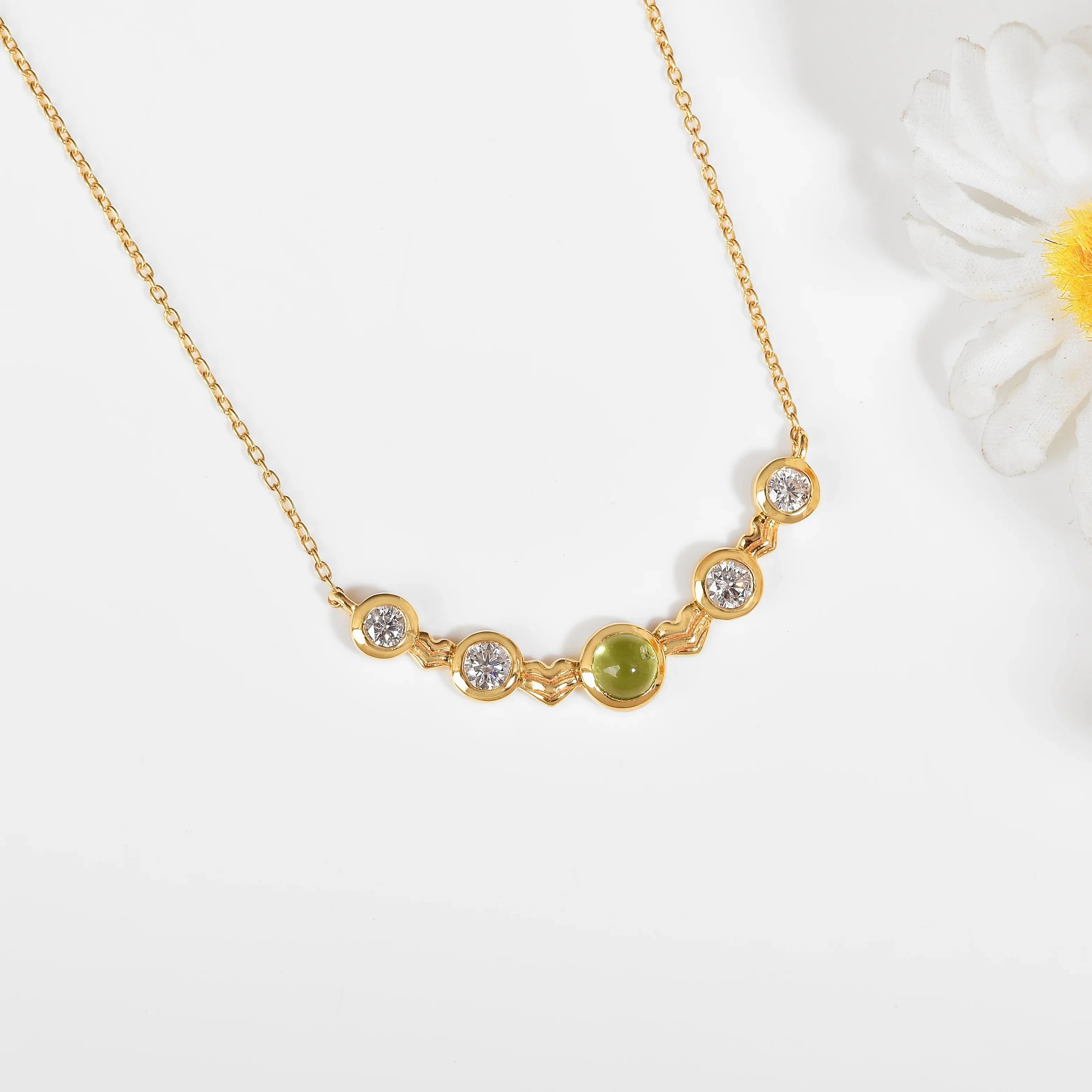 Five-Stone Peridot Silver Bar Necklace