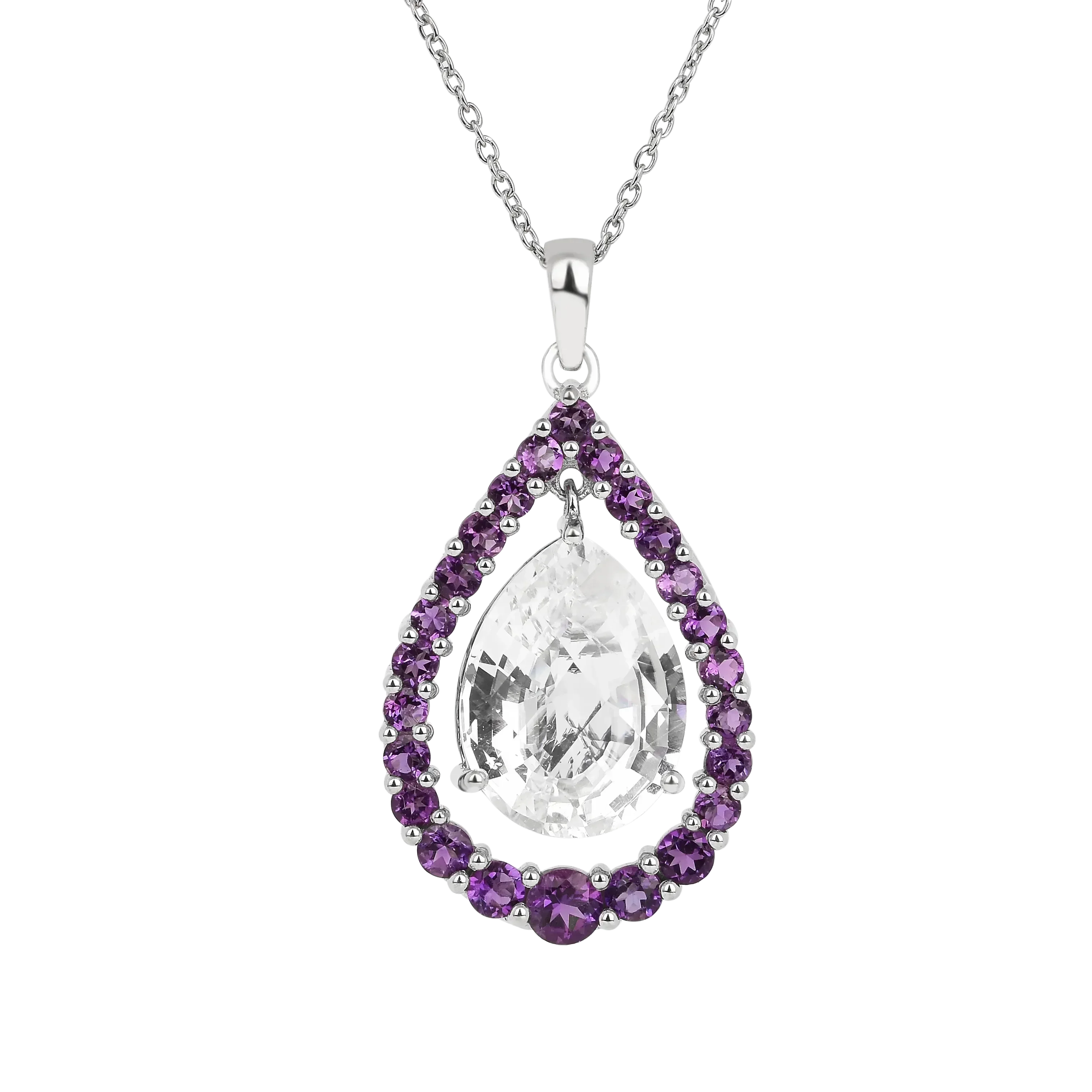 Natural White Topaz Pear Amethyst Necklace