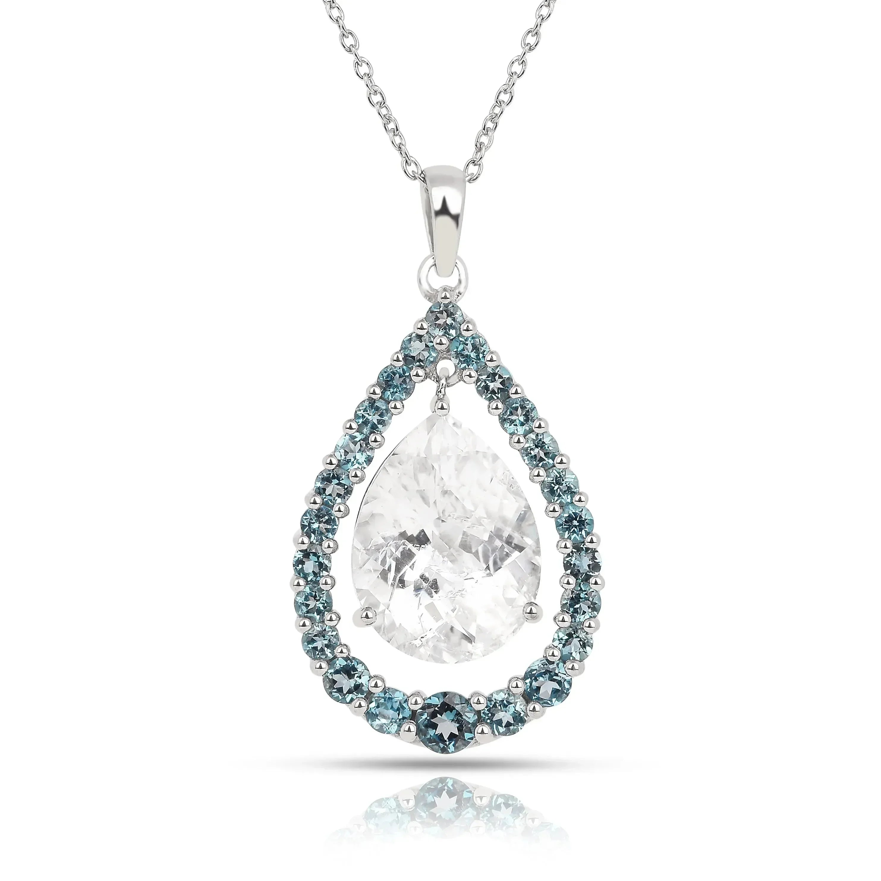 Natural White Topaz Teardrop Blue Topaz Necklace