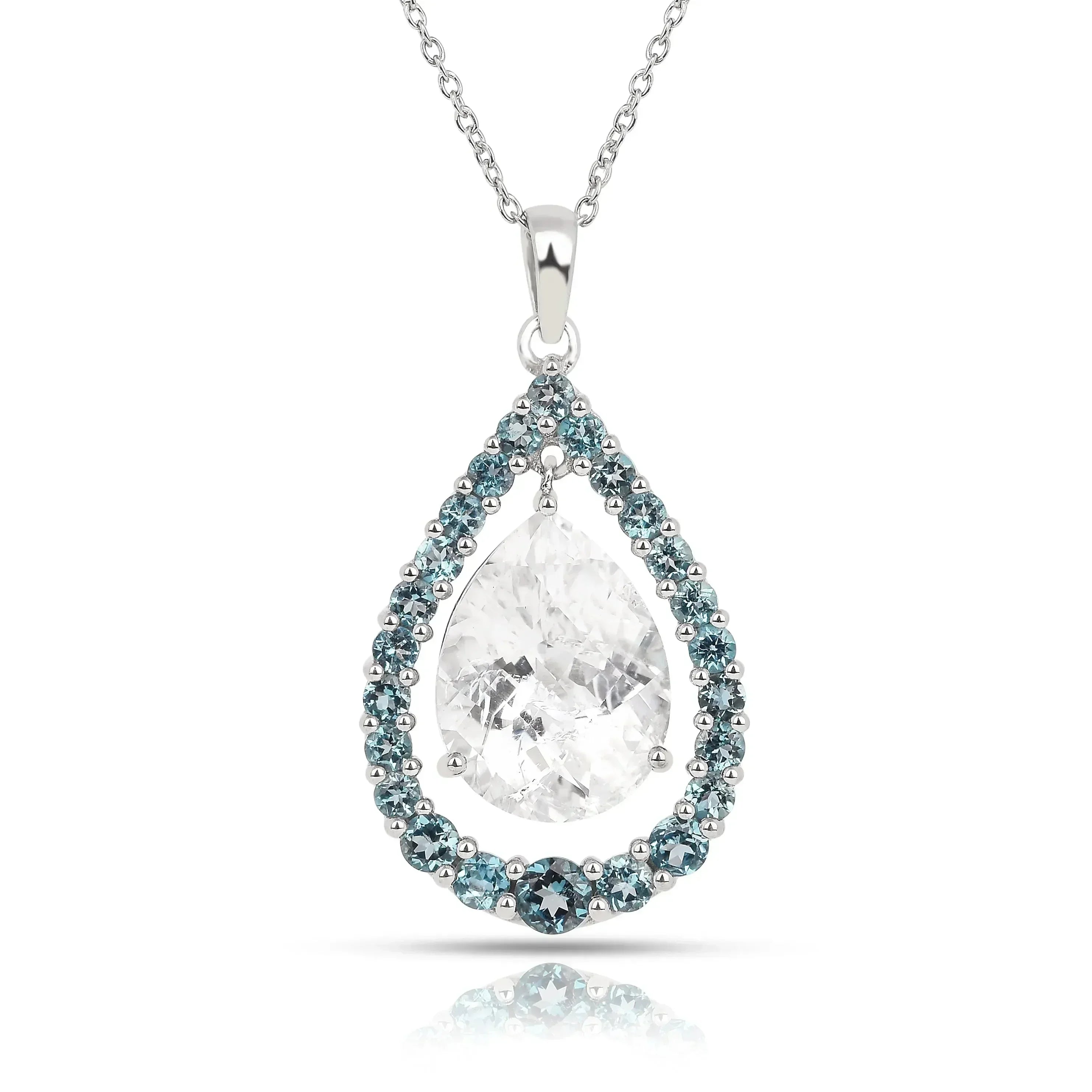 Natural White Topaz Teardrop Blue Topaz Necklace