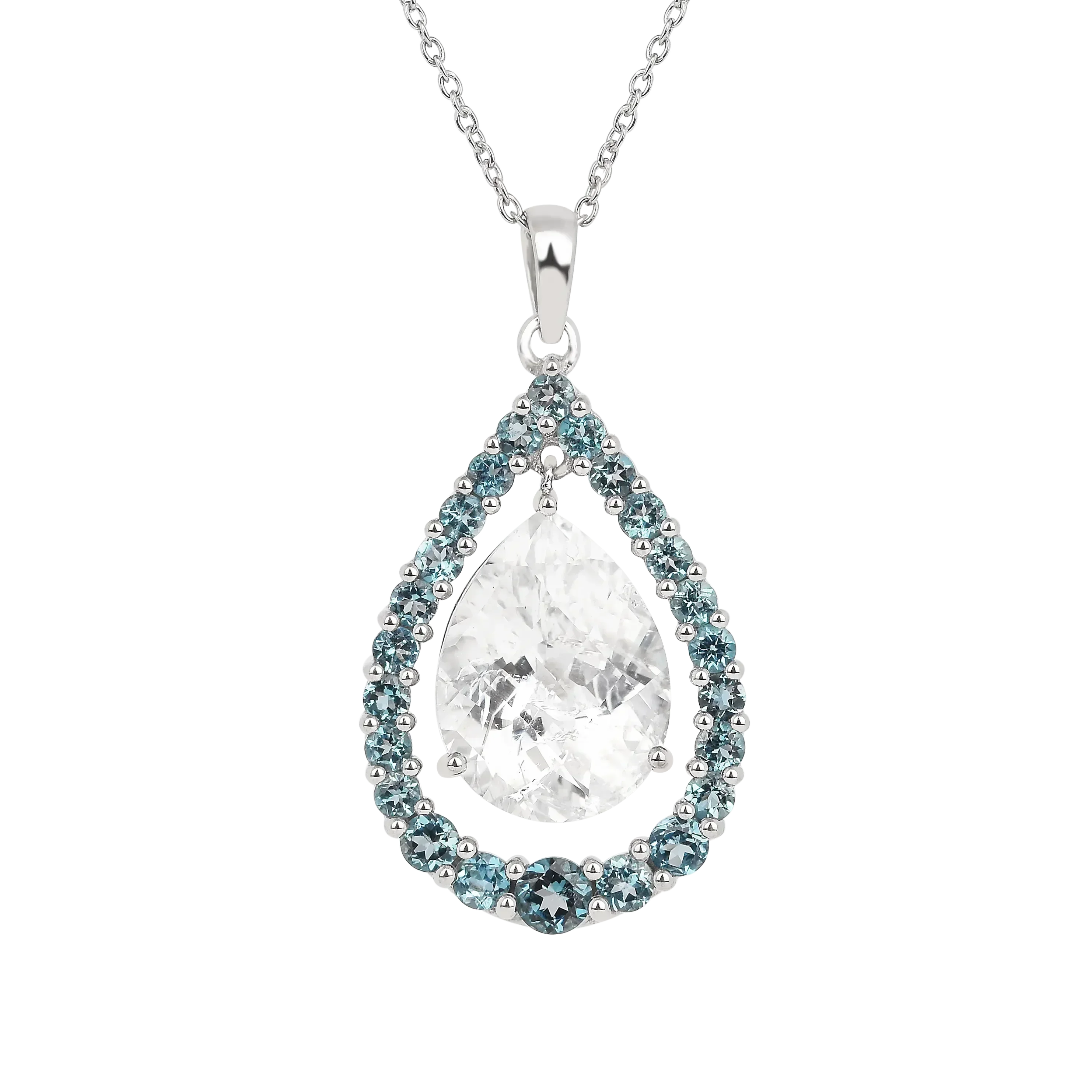 Natural White Topaz Teardrop Blue Topaz Necklace