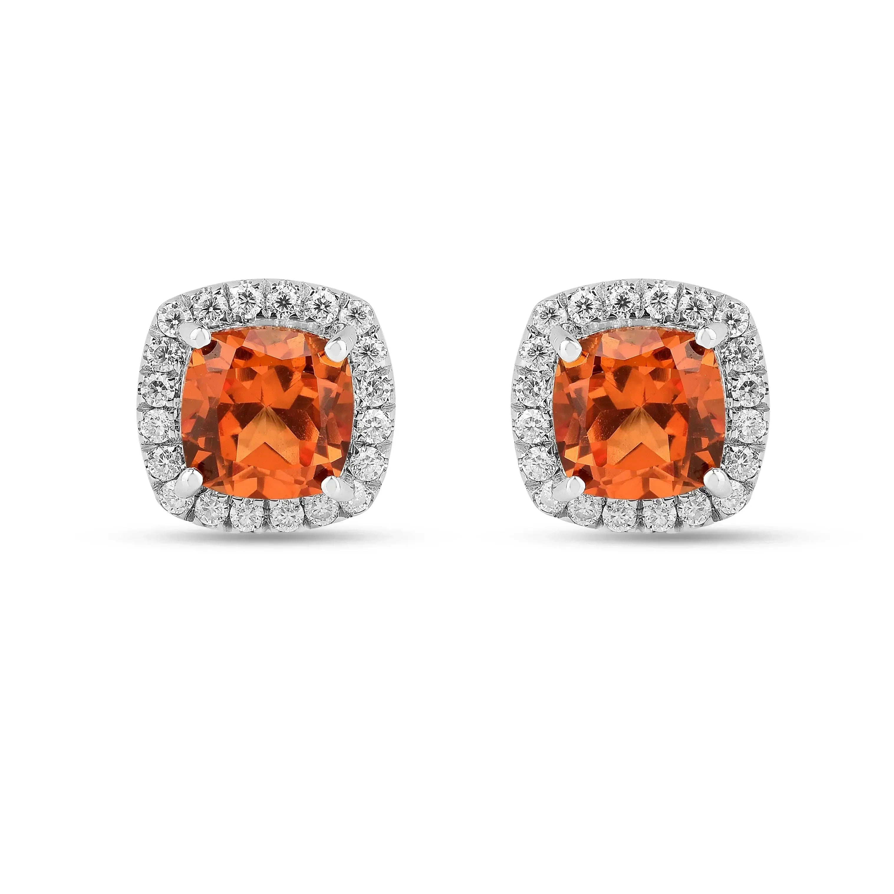 Pendientes con forma de cojín de zafiro color melocotón