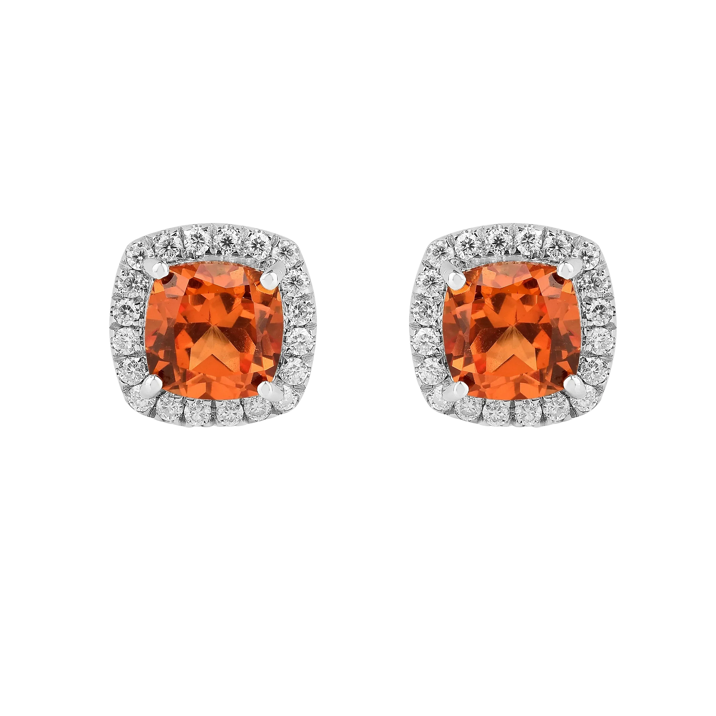 Pendientes con forma de cojín de zafiro color melocotón