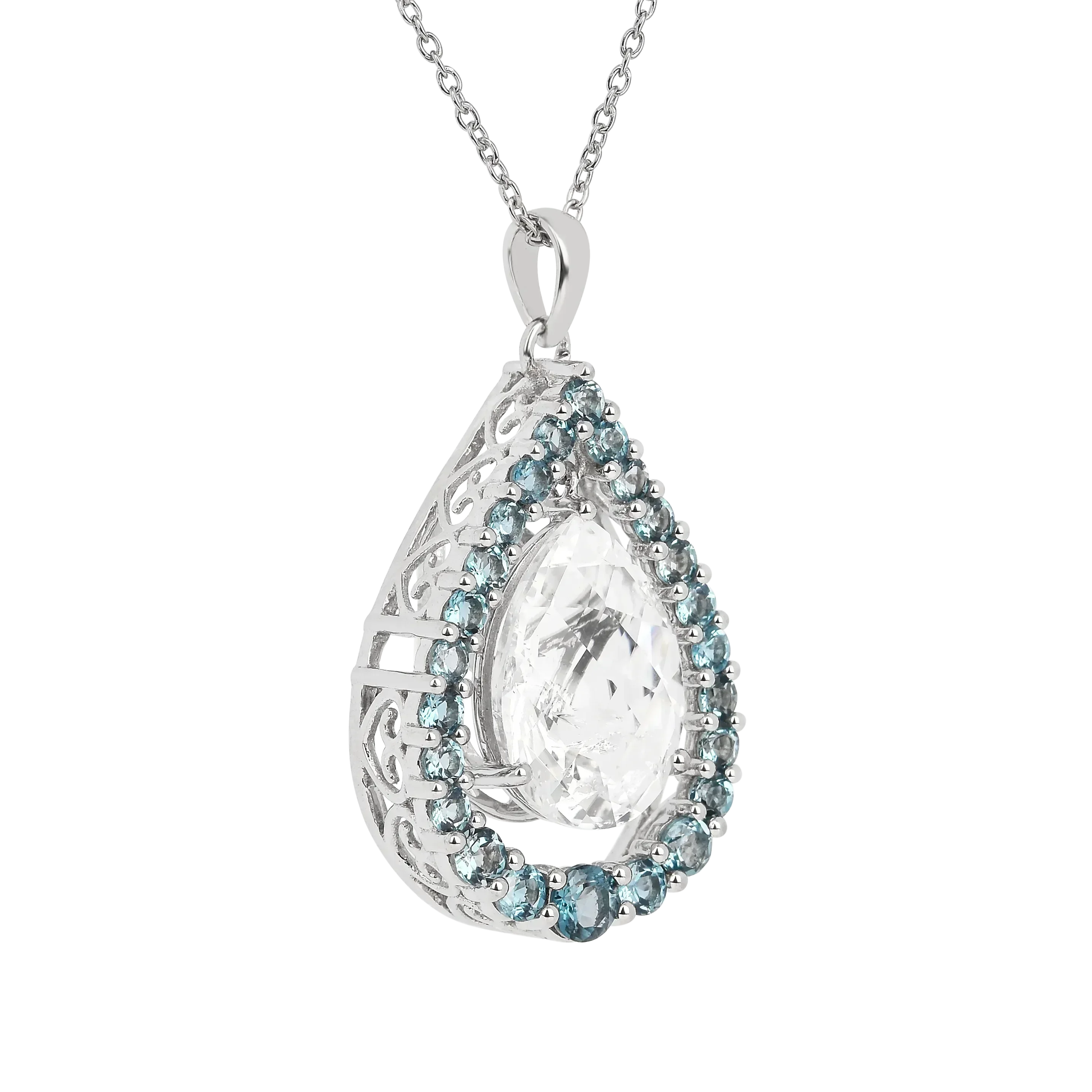 Natural White Topaz Teardrop Blue Topaz Necklace