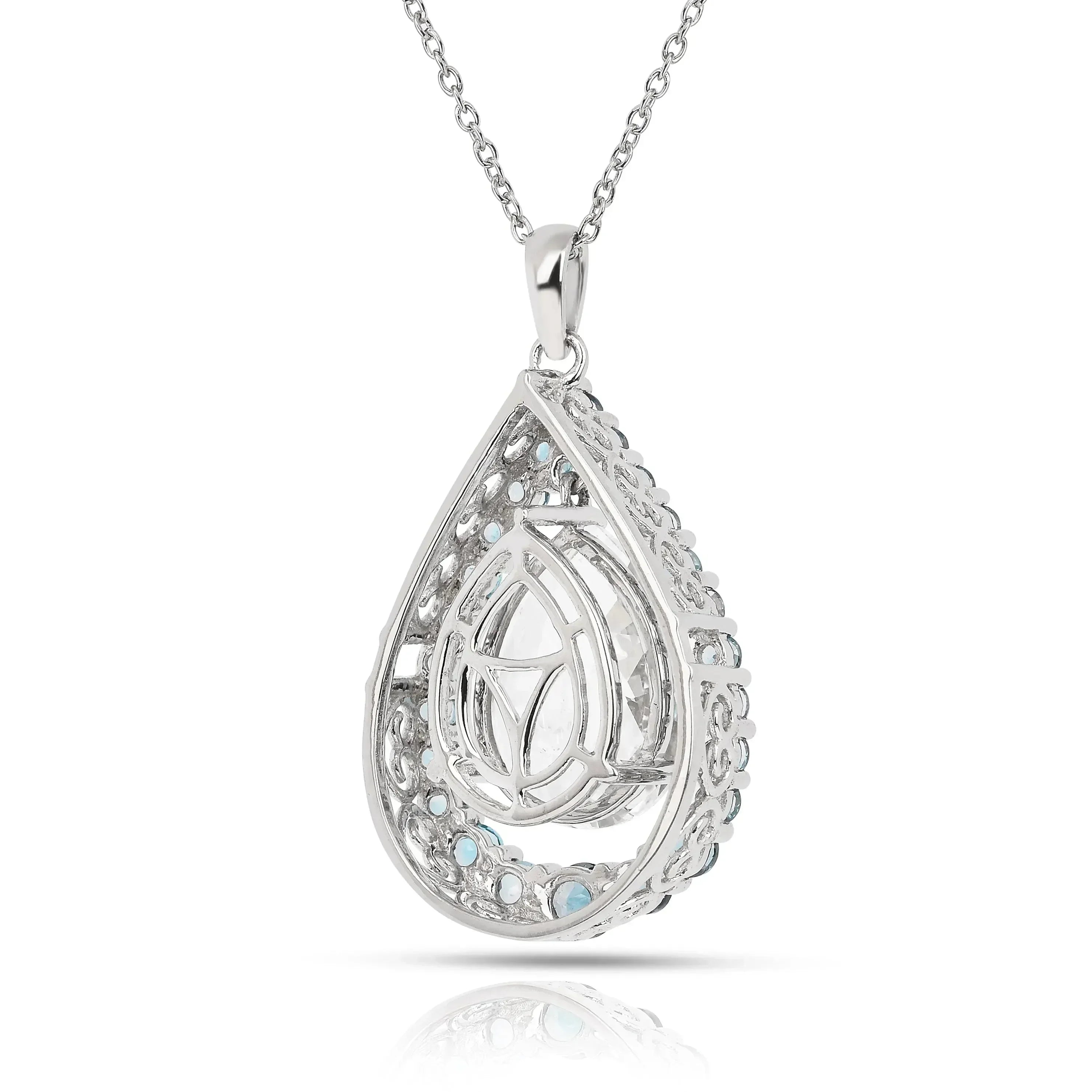 Natural White Topaz Teardrop Blue Topaz Necklace