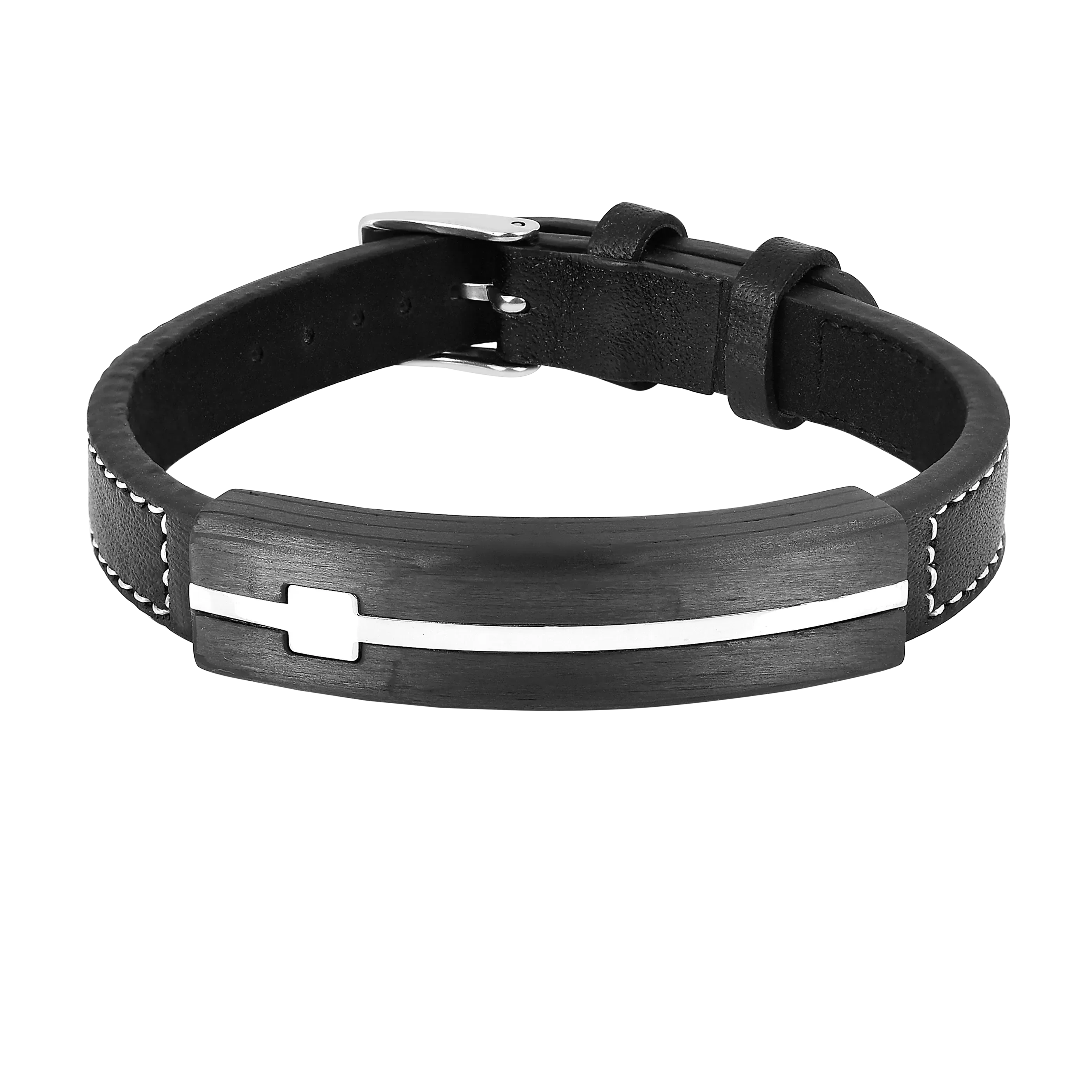 Minimalist Black Leather Mens Bracelet