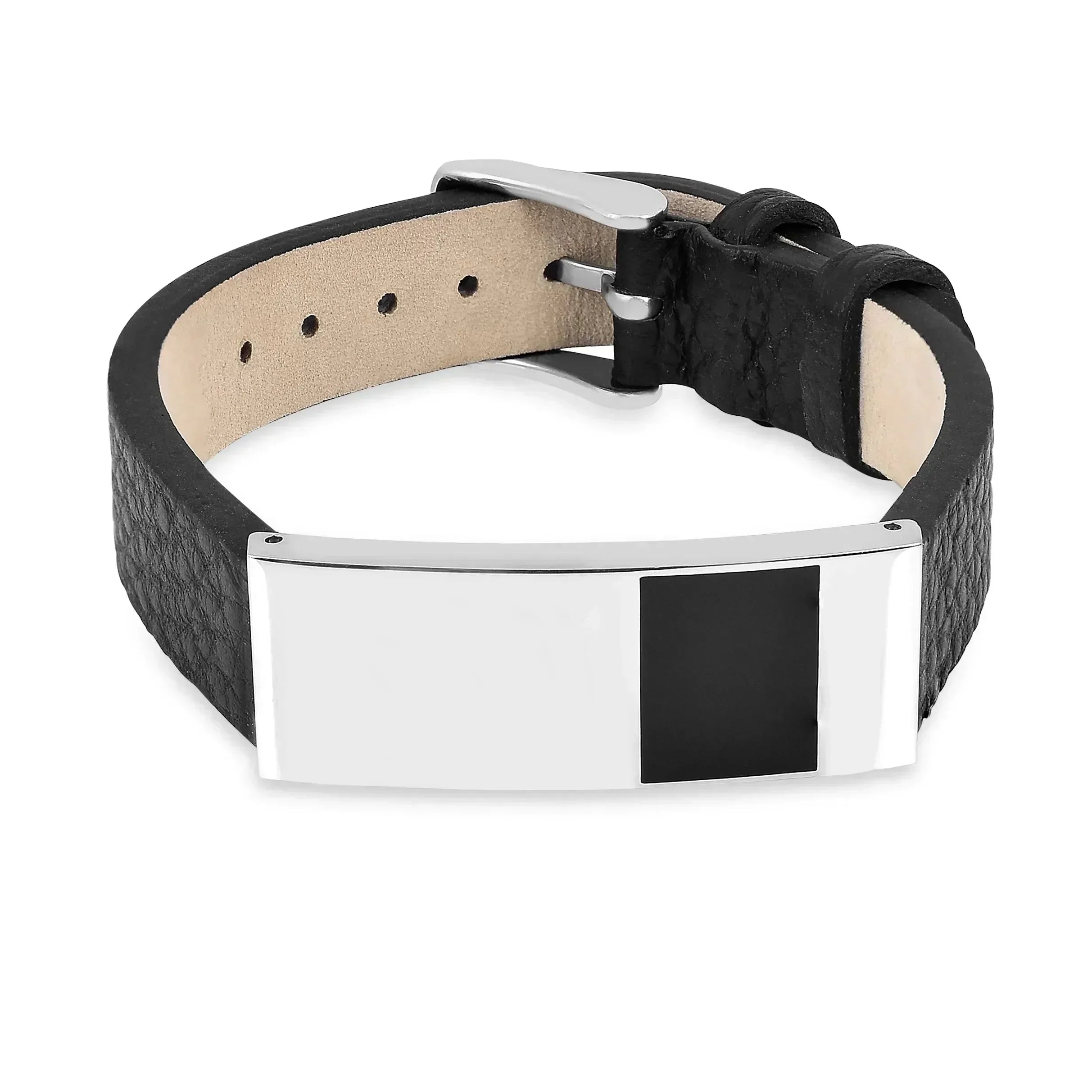 Pulsera de cuero negro genuino