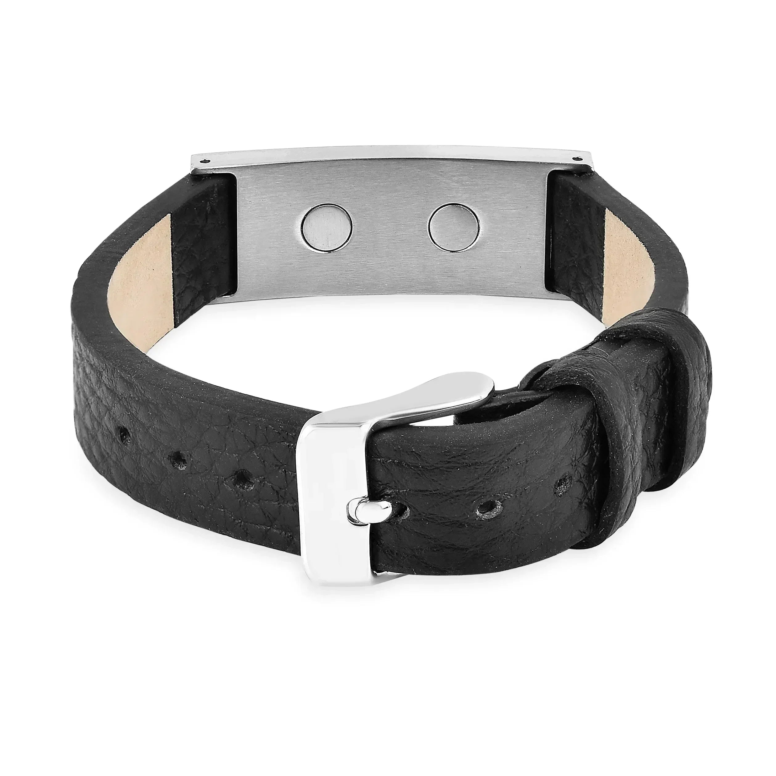 Pulsera de cuero negro genuino