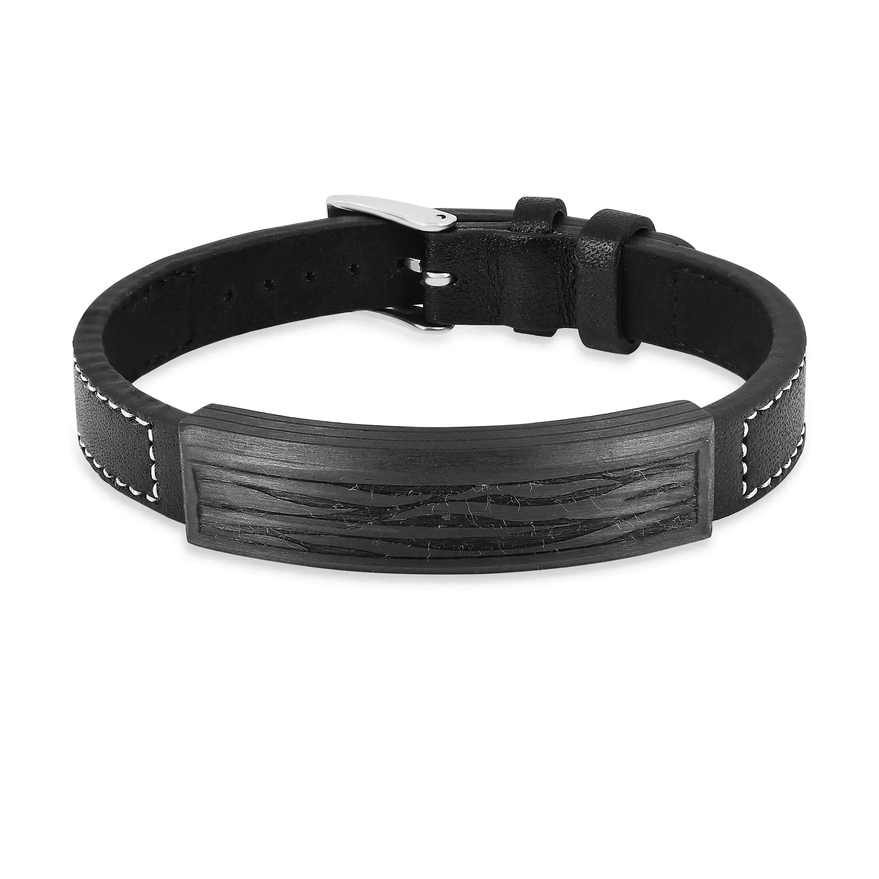 Pulsera de cuero negro auténtico para hombre