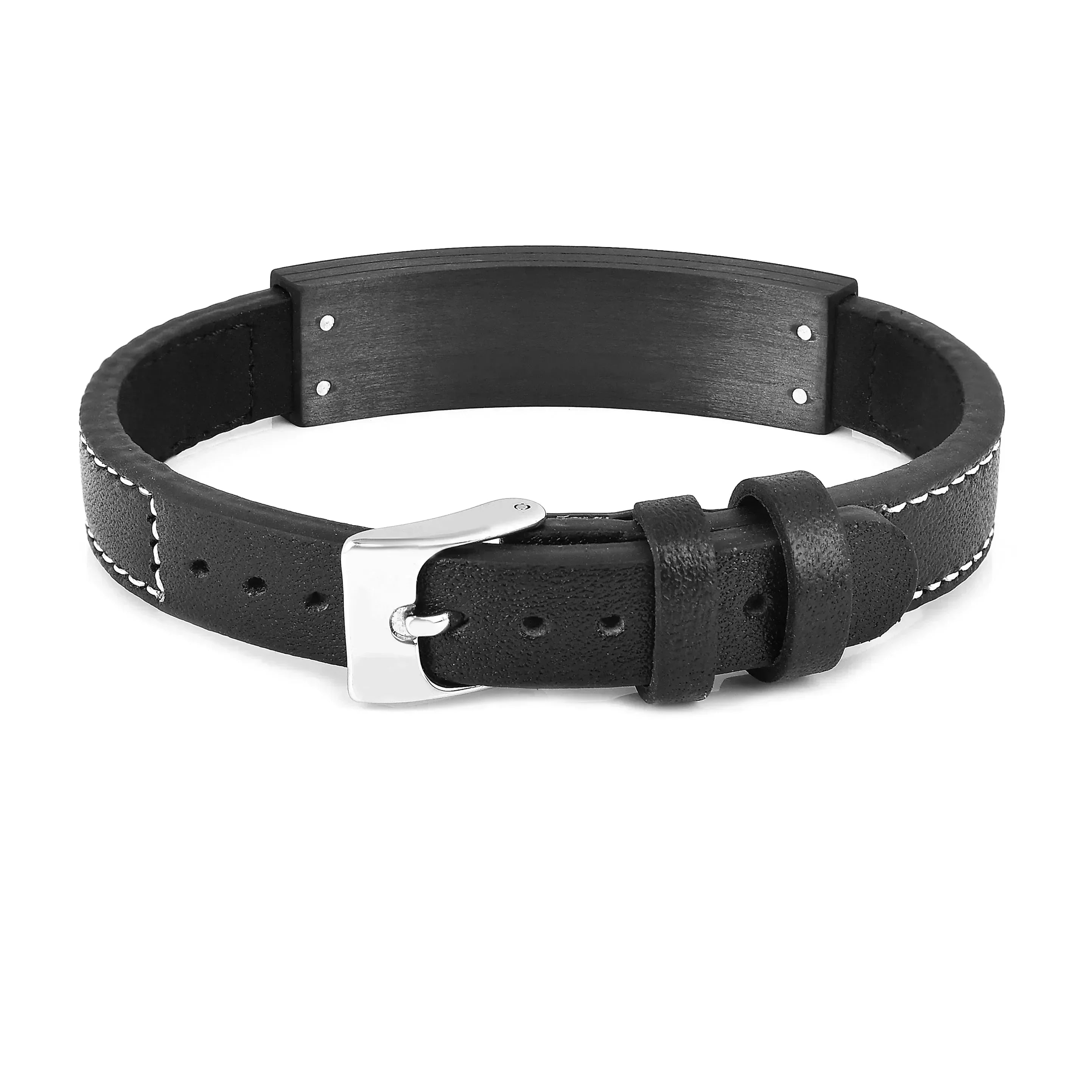 Pulsera de cuero negro auténtico para hombre