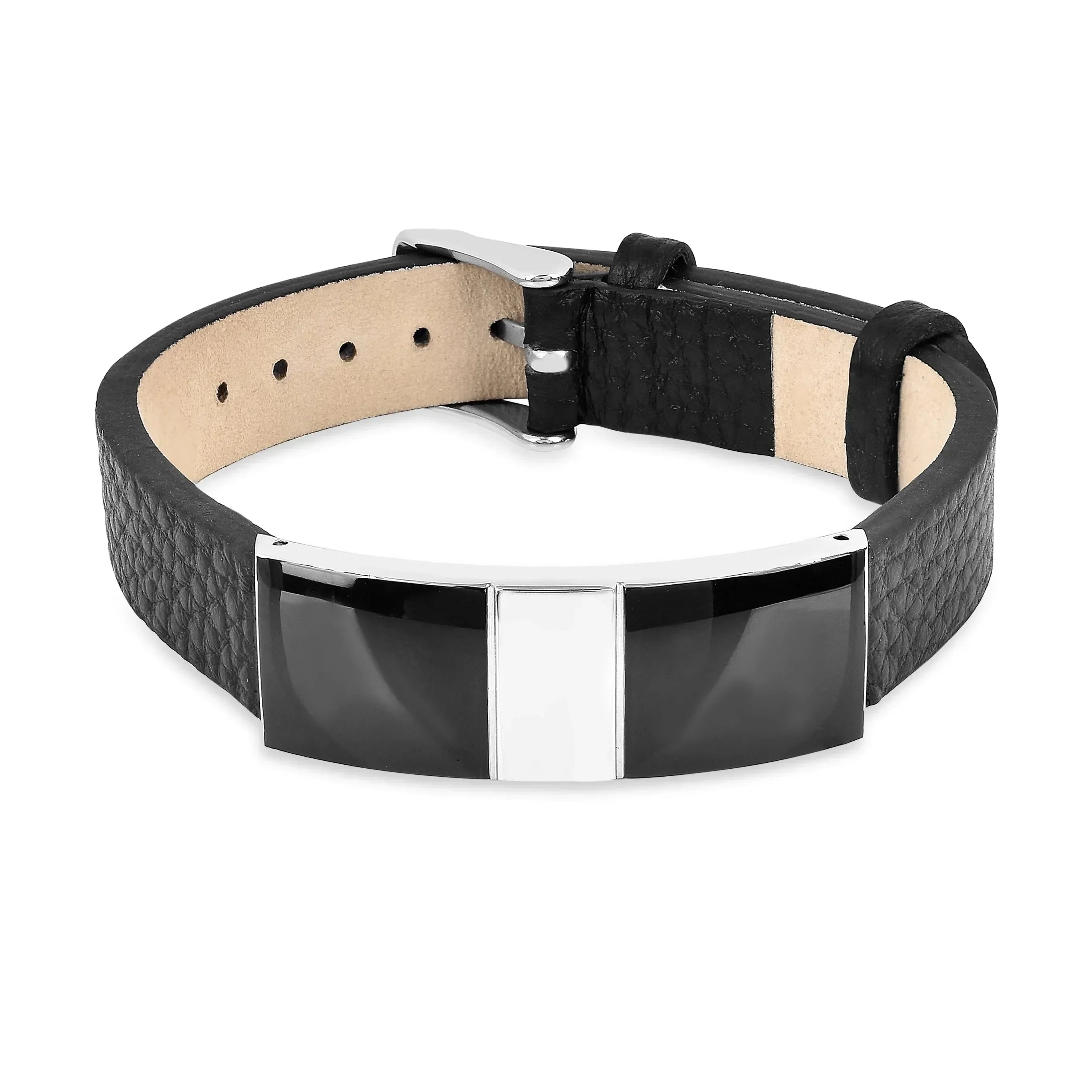 Real Black Leather Fashion Bracelet for men