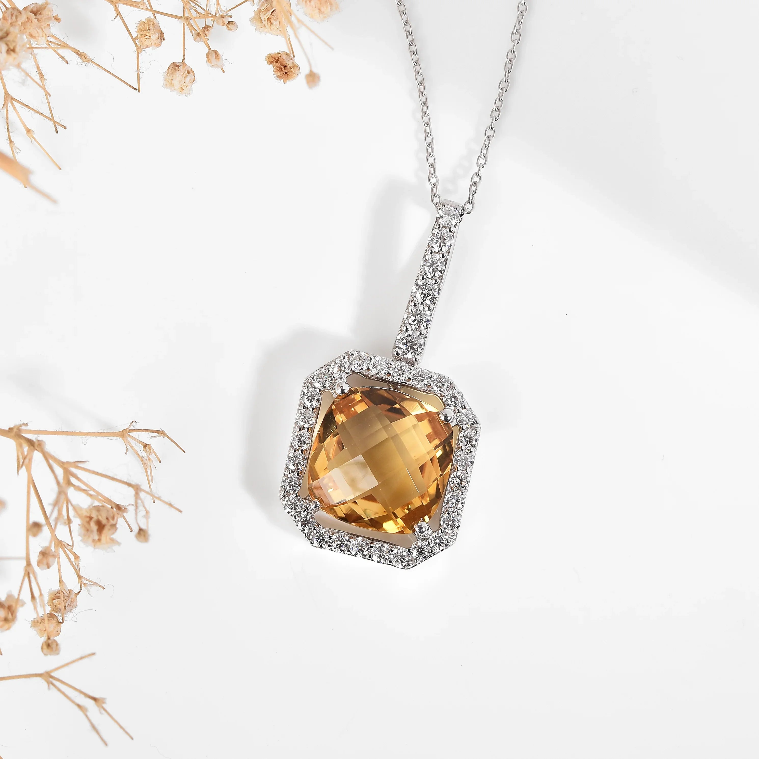 Natural Yellow Briolette Cut Citrine Pendant Necklace