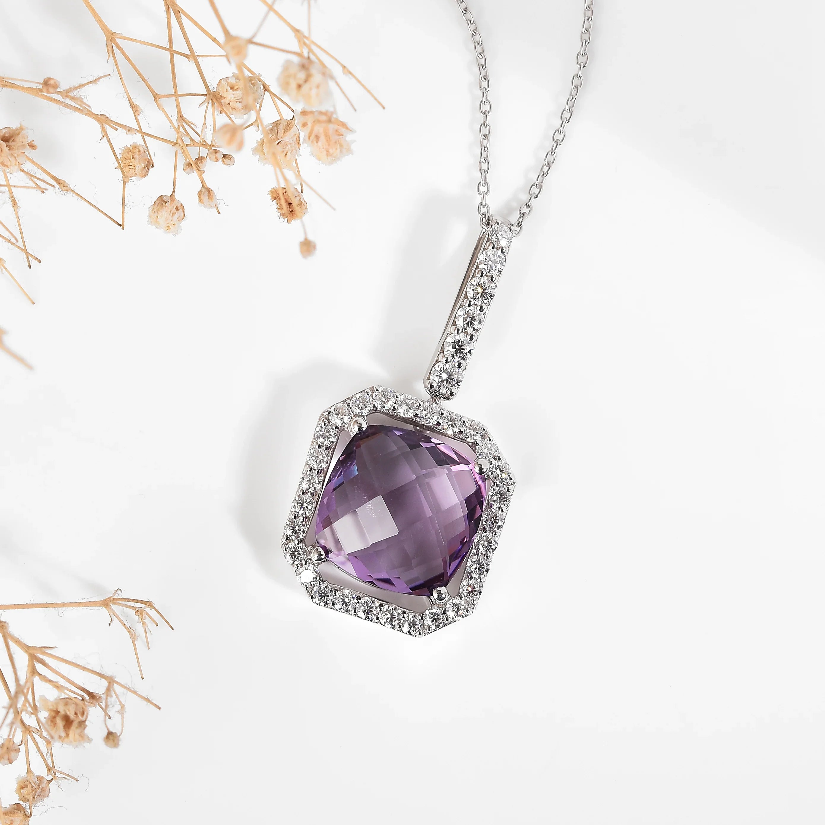 Natural Briolette Cut Pink Amethyst Necklace