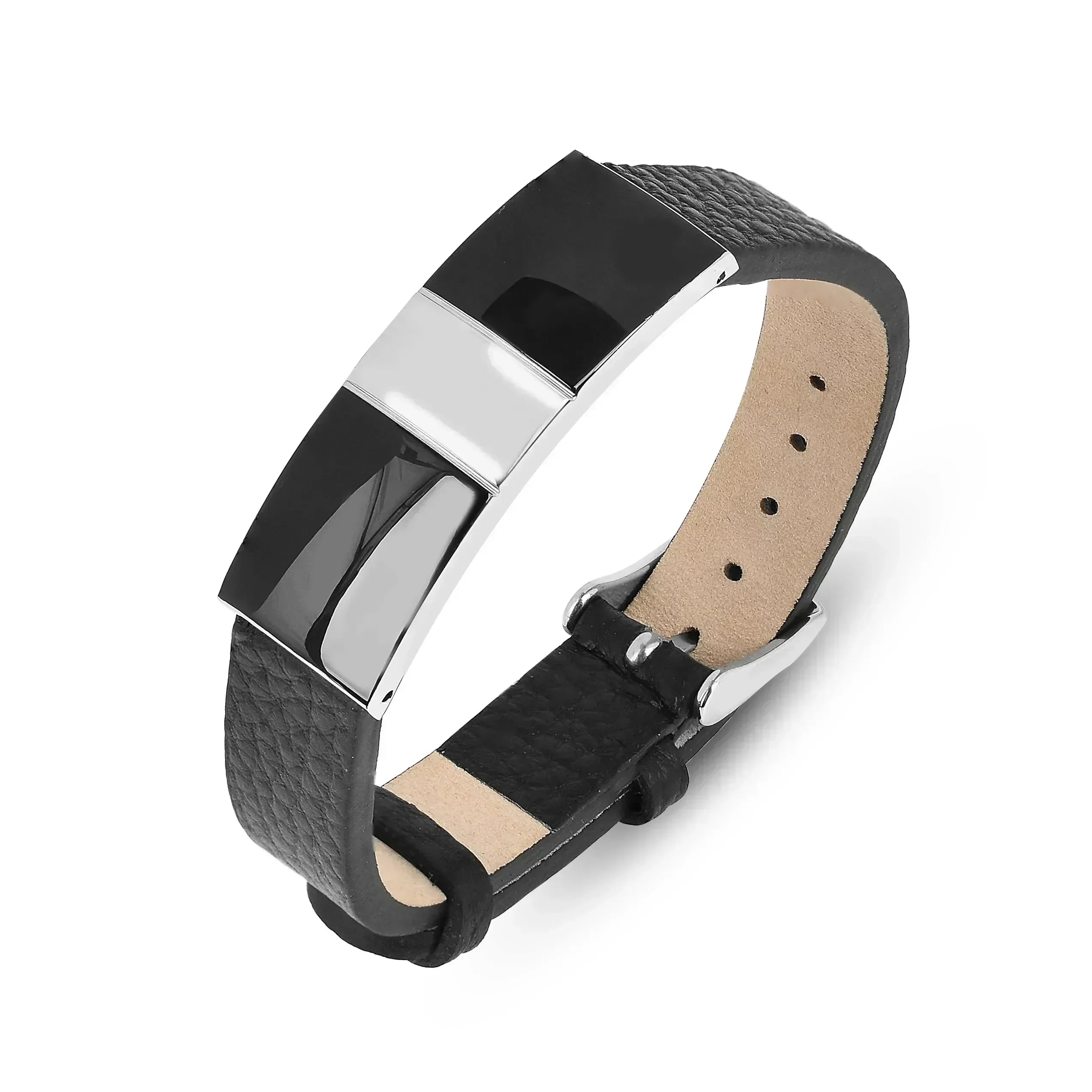 Real Black Leather Fashion Bracelet for men