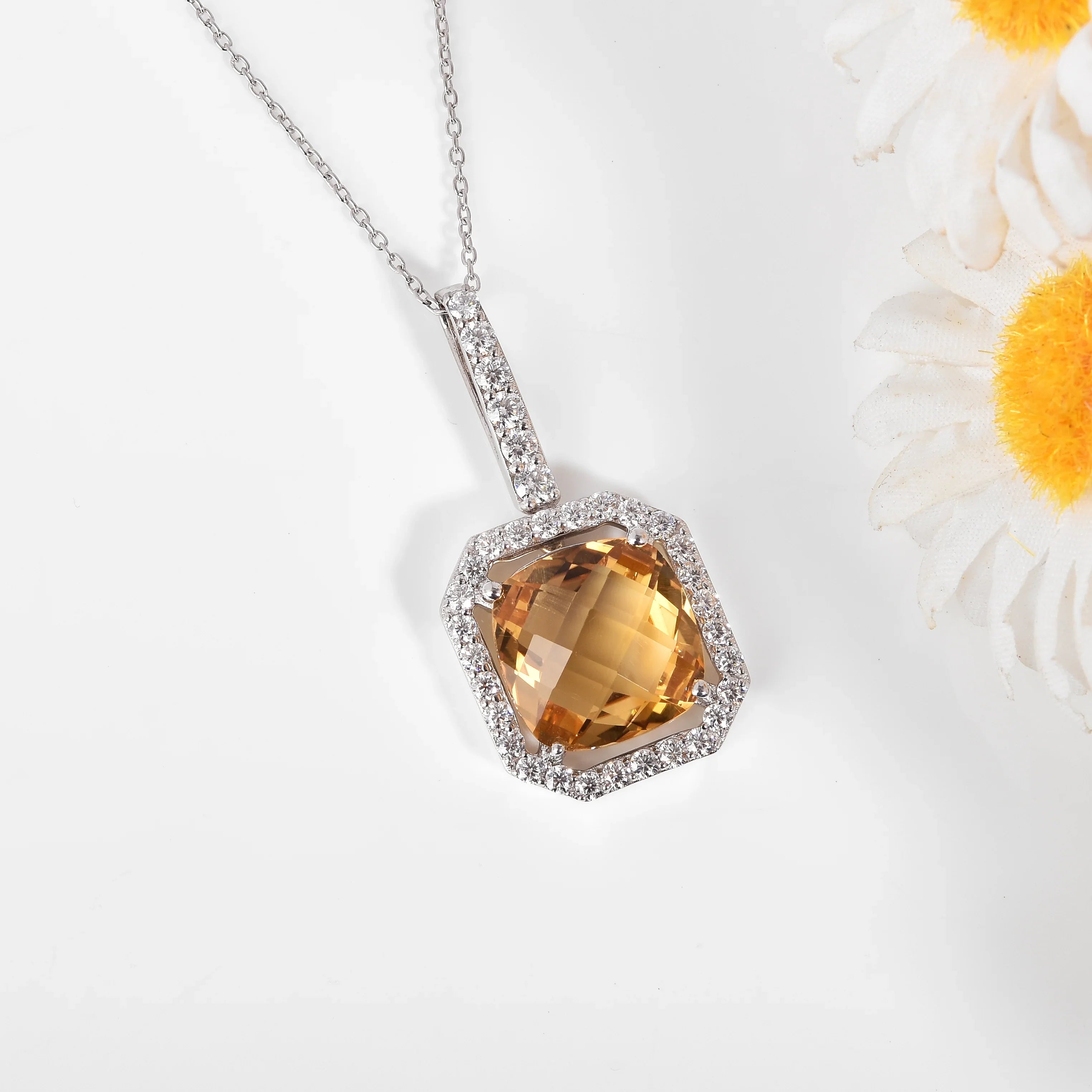 Natural Yellow Briolette Cut Citrine Pendant Necklace