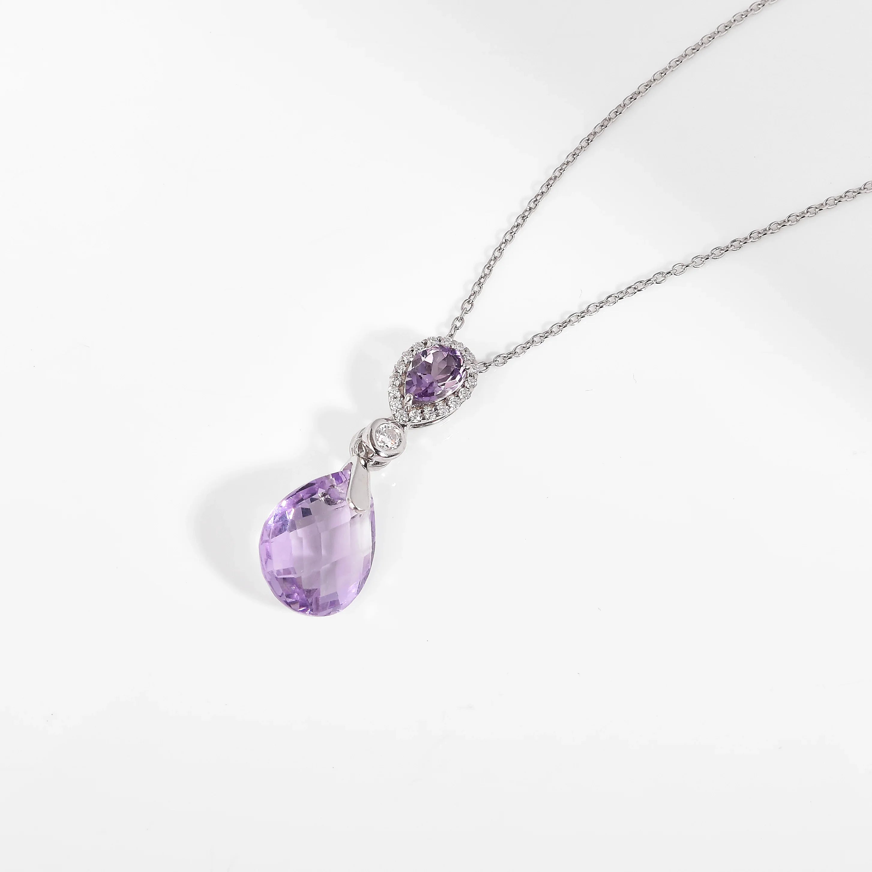 Natural Pink Amethyst Teardrop Necklace