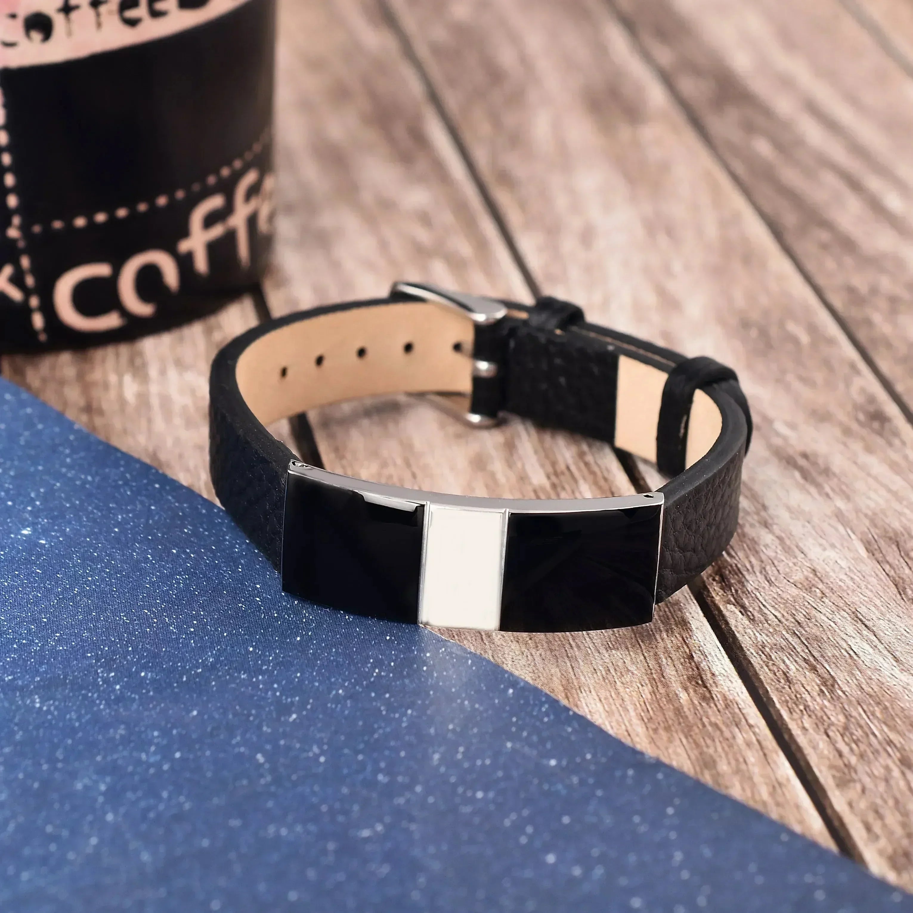 Real Black Leather Fashion Bracelet for men