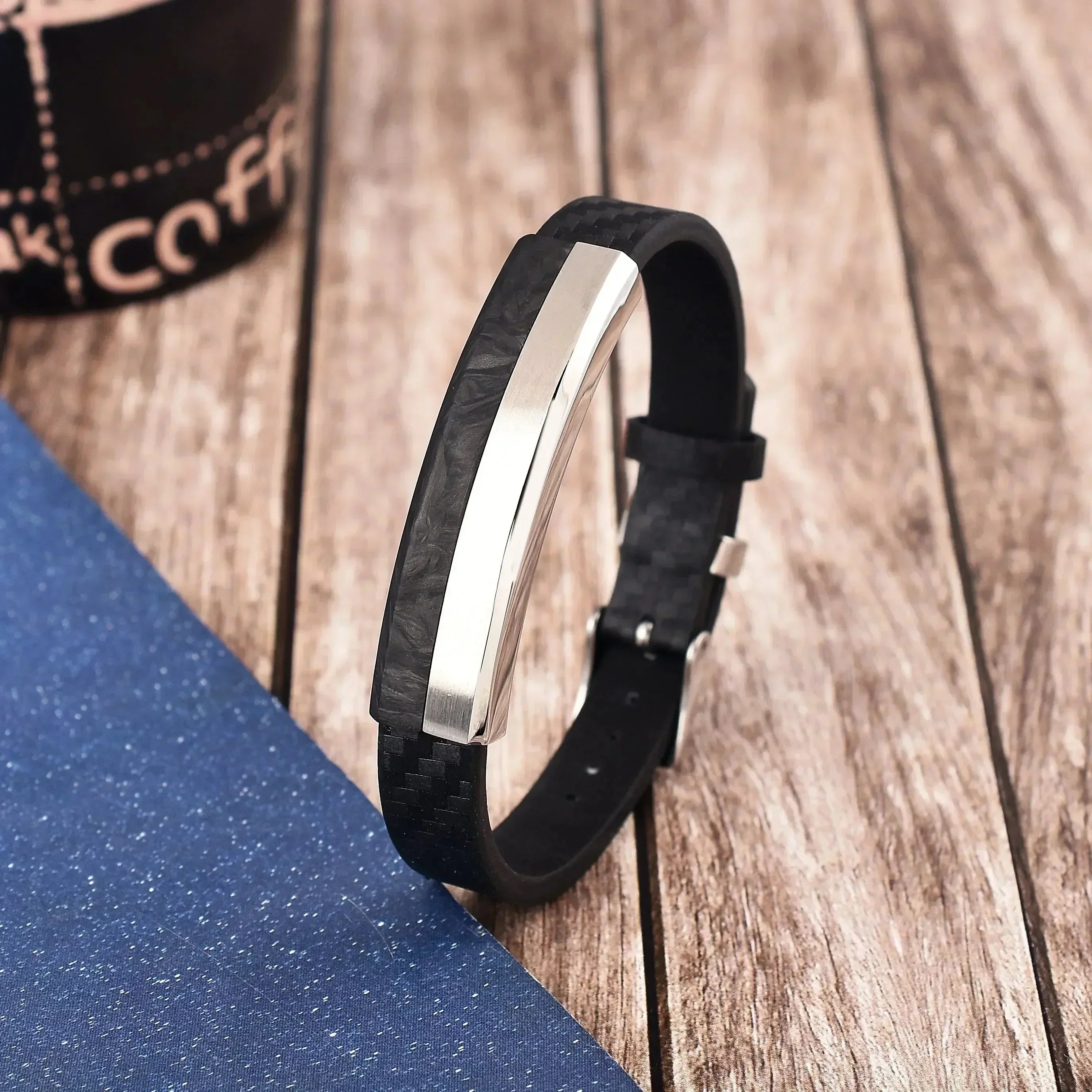 Pulsera de cuero negro auténtico para hombre