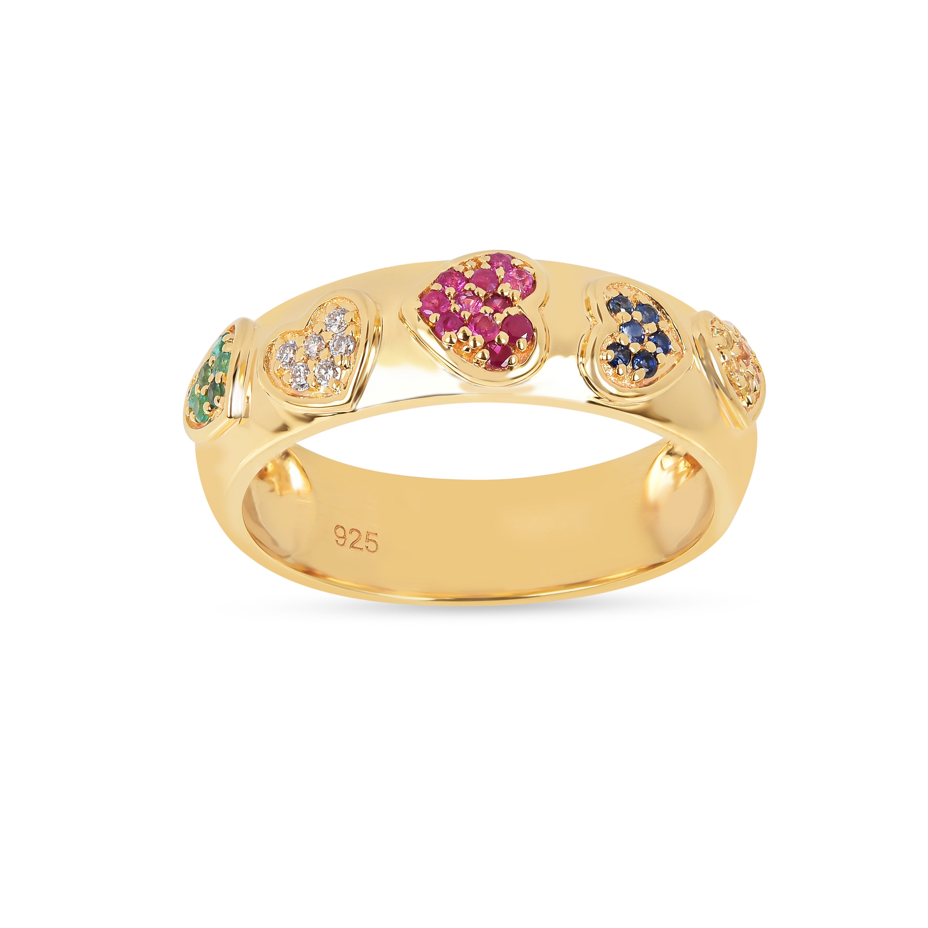 22k Gold Vermeil Diamond and Multi-Gemstone Heart Band Ring