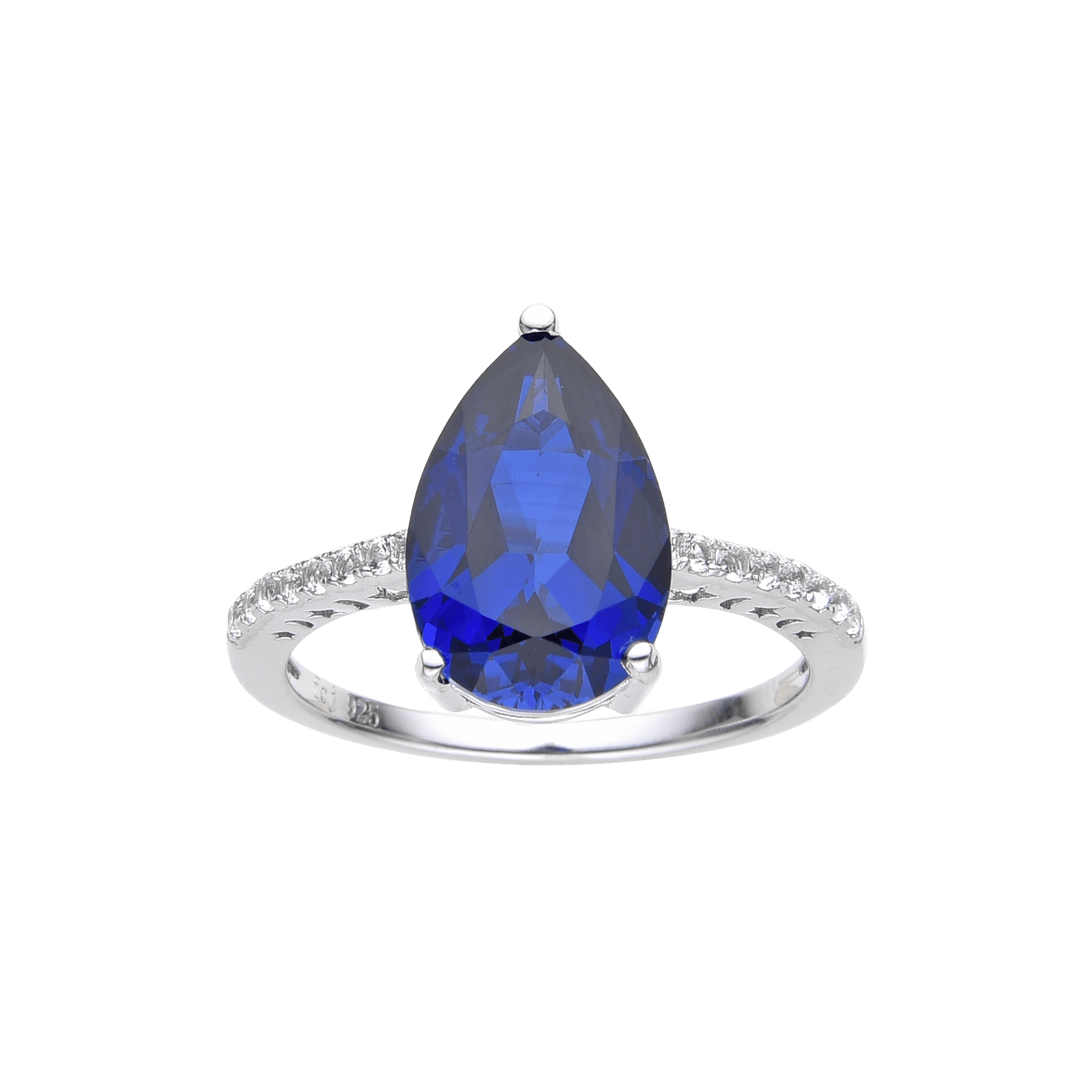 Created Blue Sapphire Teardrop Ring Blue Cocktail Ring For Party- FineColorJewels