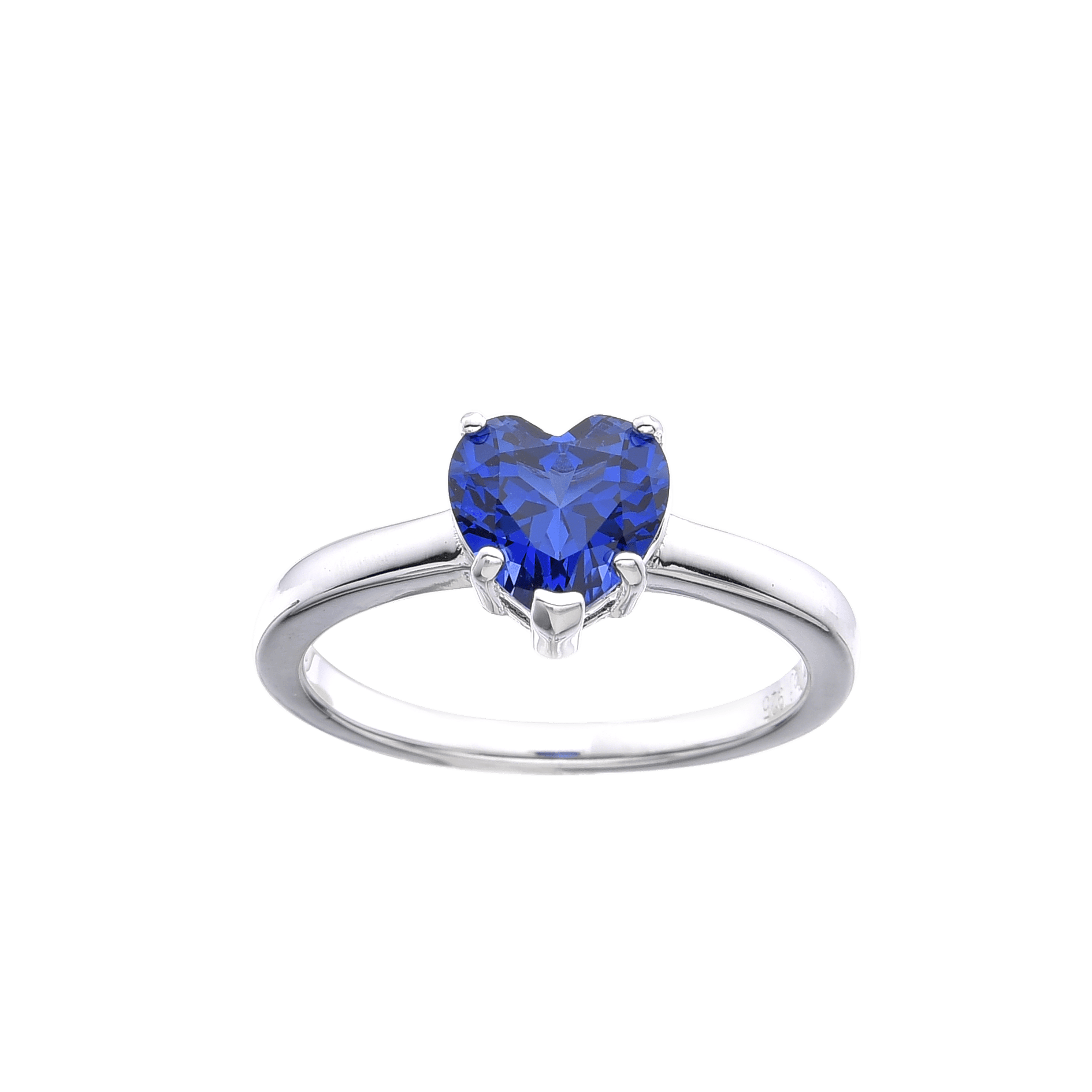 Blue Sapphire Heart Ring Created Blue Diamond Heart Ring September Birthday Ring - FineColorJewels