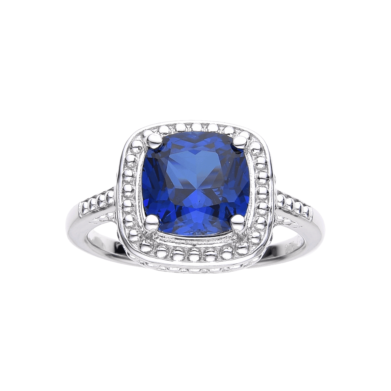 Blue Sapphire Engagement Ring Lab Blue Diamond Ring Created Blue Sapphire Ring Cushion Cut Statement Ring - FineColorJewels