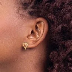 14k Yellow Gold Lab Grown Diamond Open Heart Stud Earrings