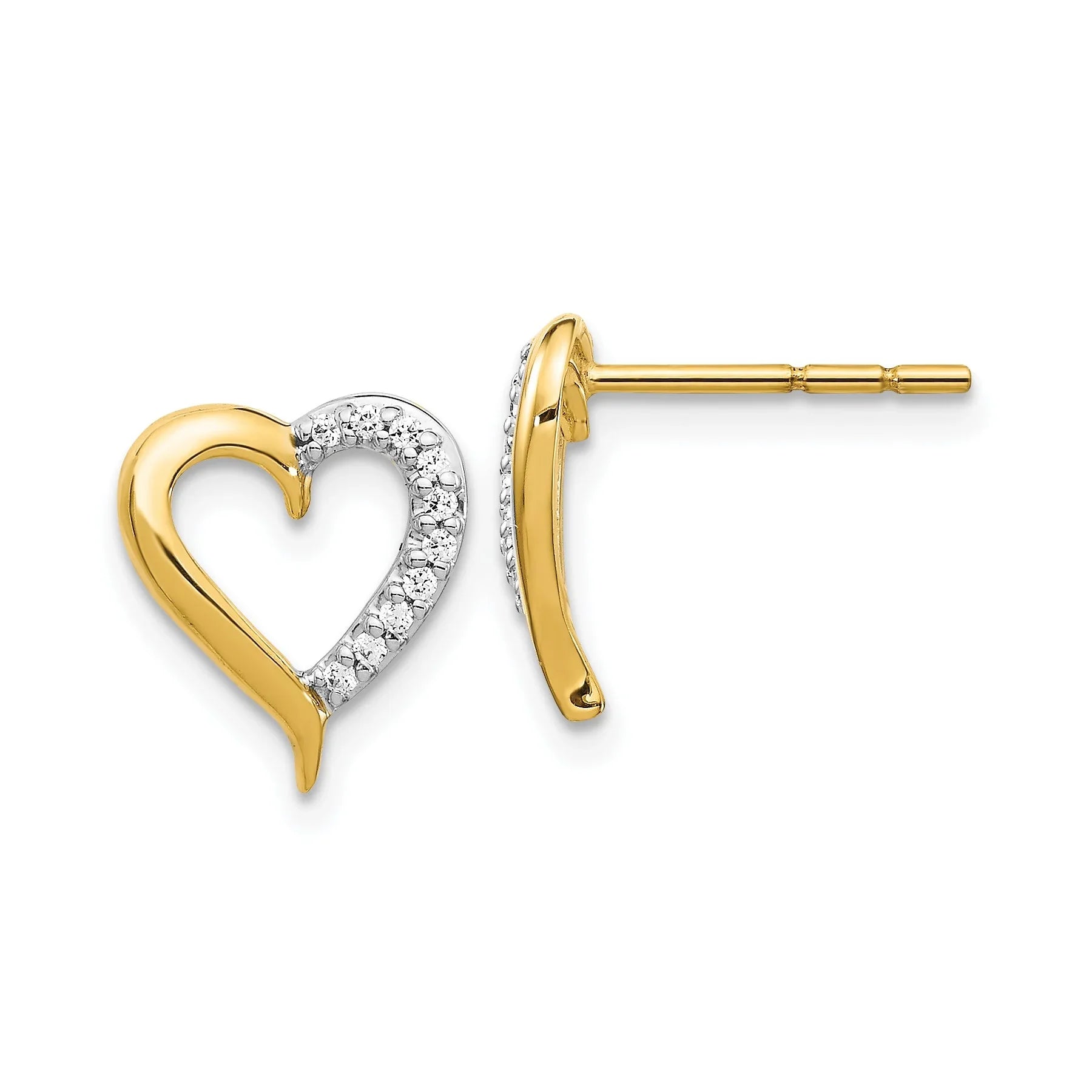 14k Yellow Gold Lab Grown Diamond Open Heart Stud Earrings