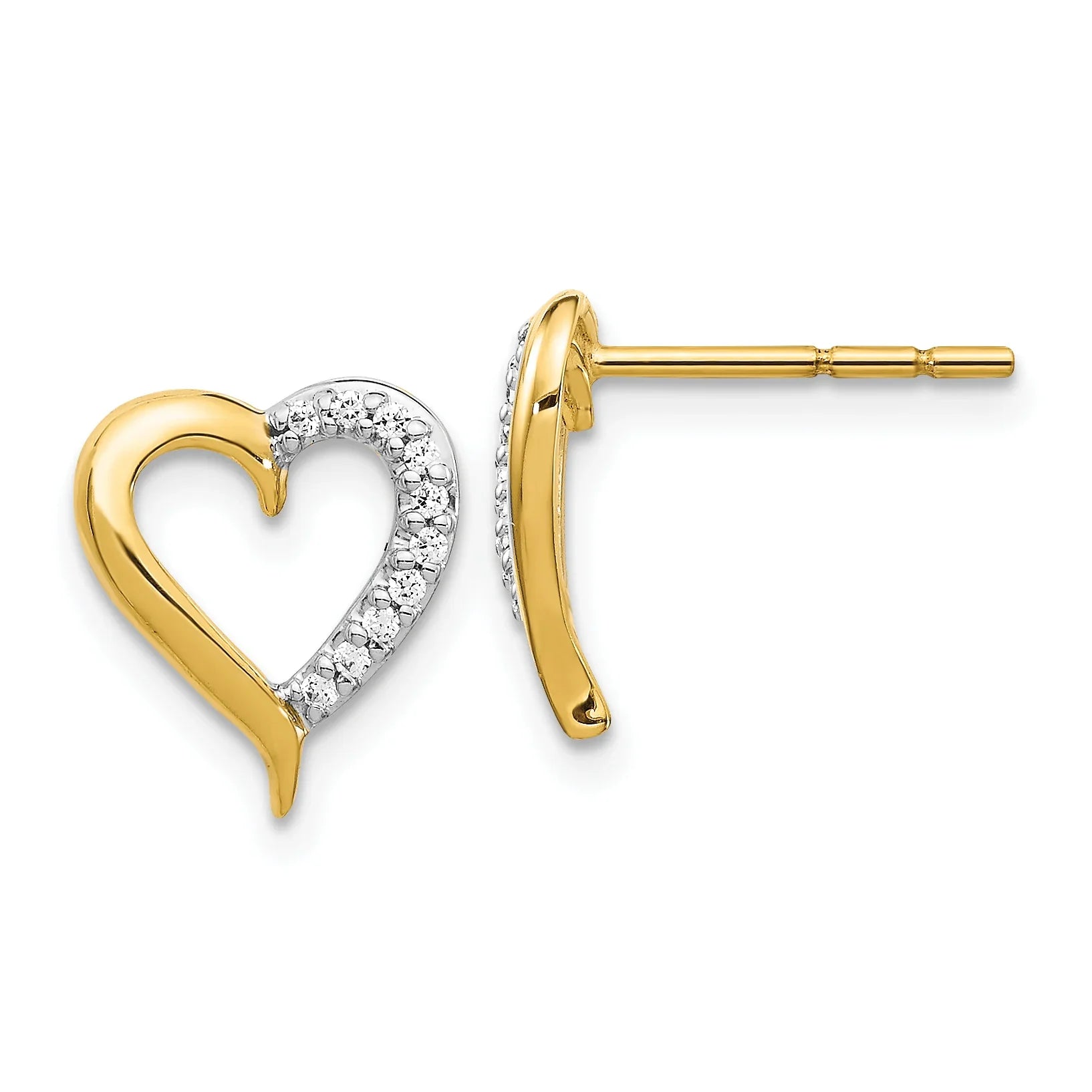 14k Yellow Gold Lab Grown Diamond Open Heart Stud Earrings