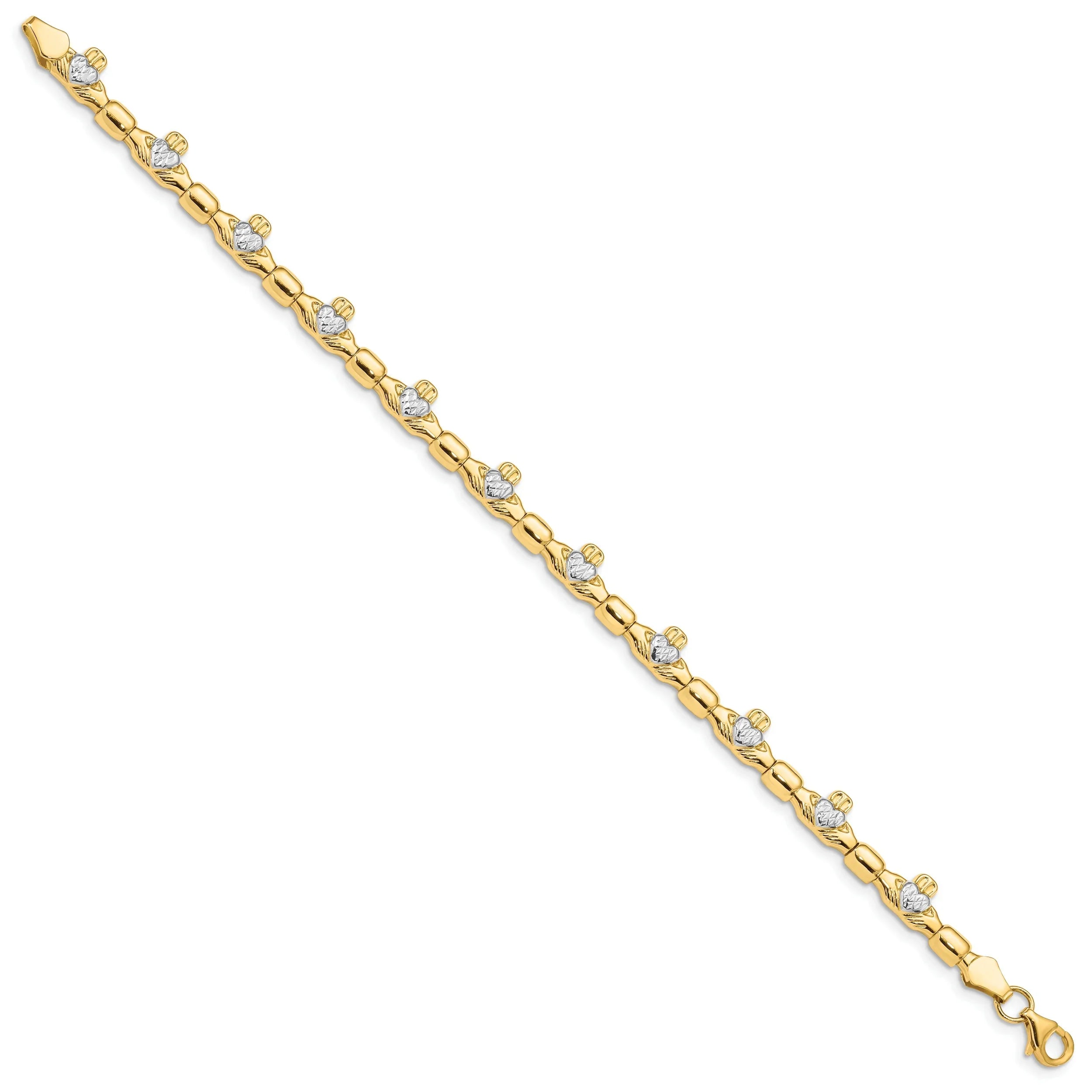 14K Gold Diamond-cut Claddagh Link Bracelet Fine Color Jewels claddagh bangle, claddagh bracelet, claddagh bracelet gold, claddagh christening bracelets, irish claddagh bracelet, QG