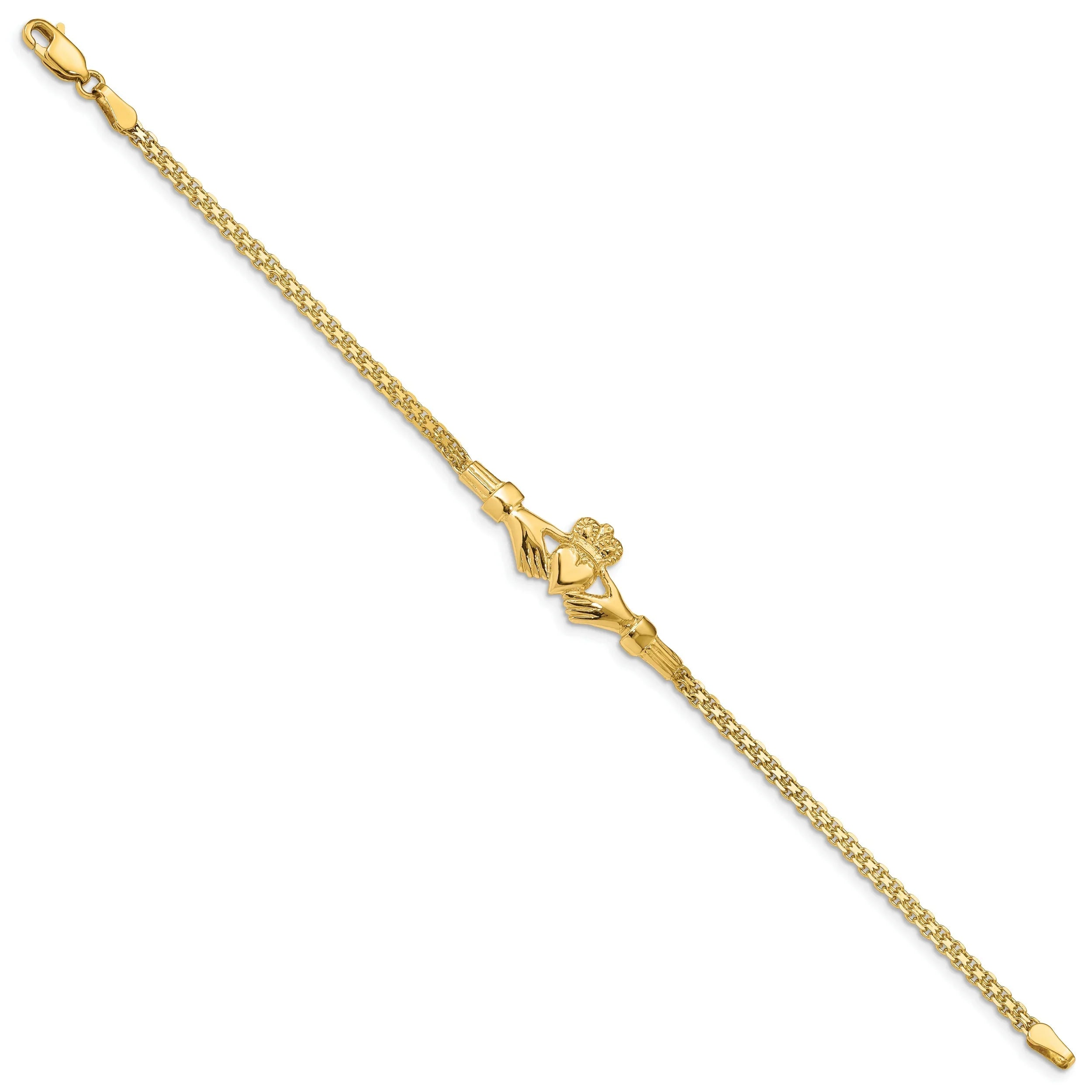 14K Gold Claddagh and Bismark Chain Bracelet Fine Color Jewels claddagh bangle, claddagh bracelet, claddagh bracelet gold, claddagh christening bracelets, irish claddagh bracelet, QG