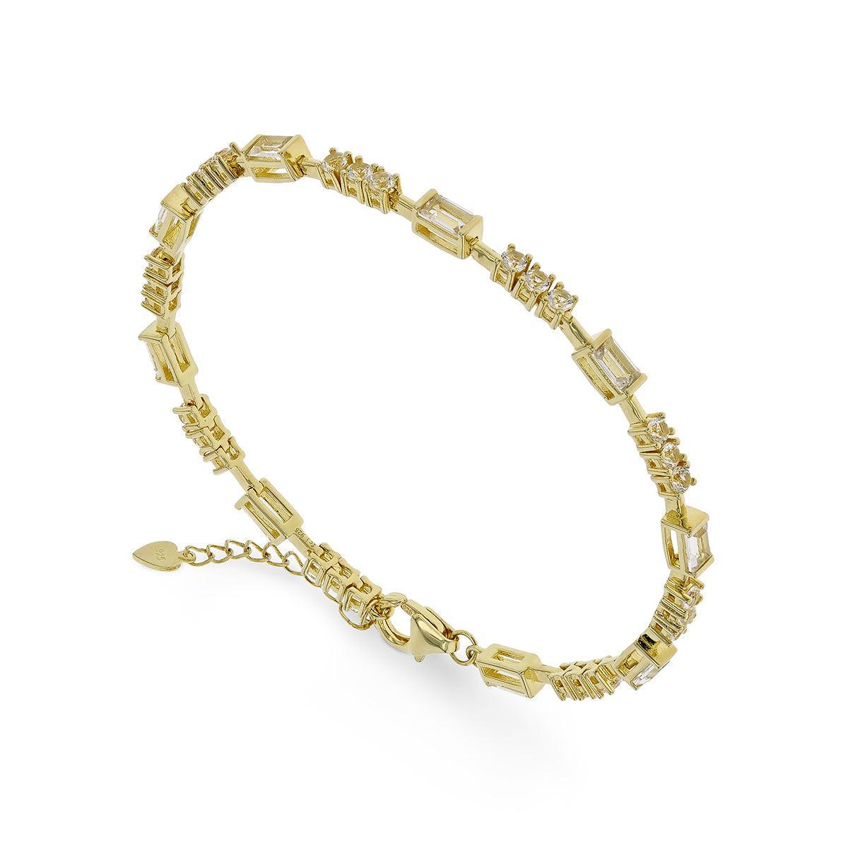 Natural White Topaz Baguette Bracelet 14k Yellow Gold Plated Dainty Bracelet - FineColorJewels