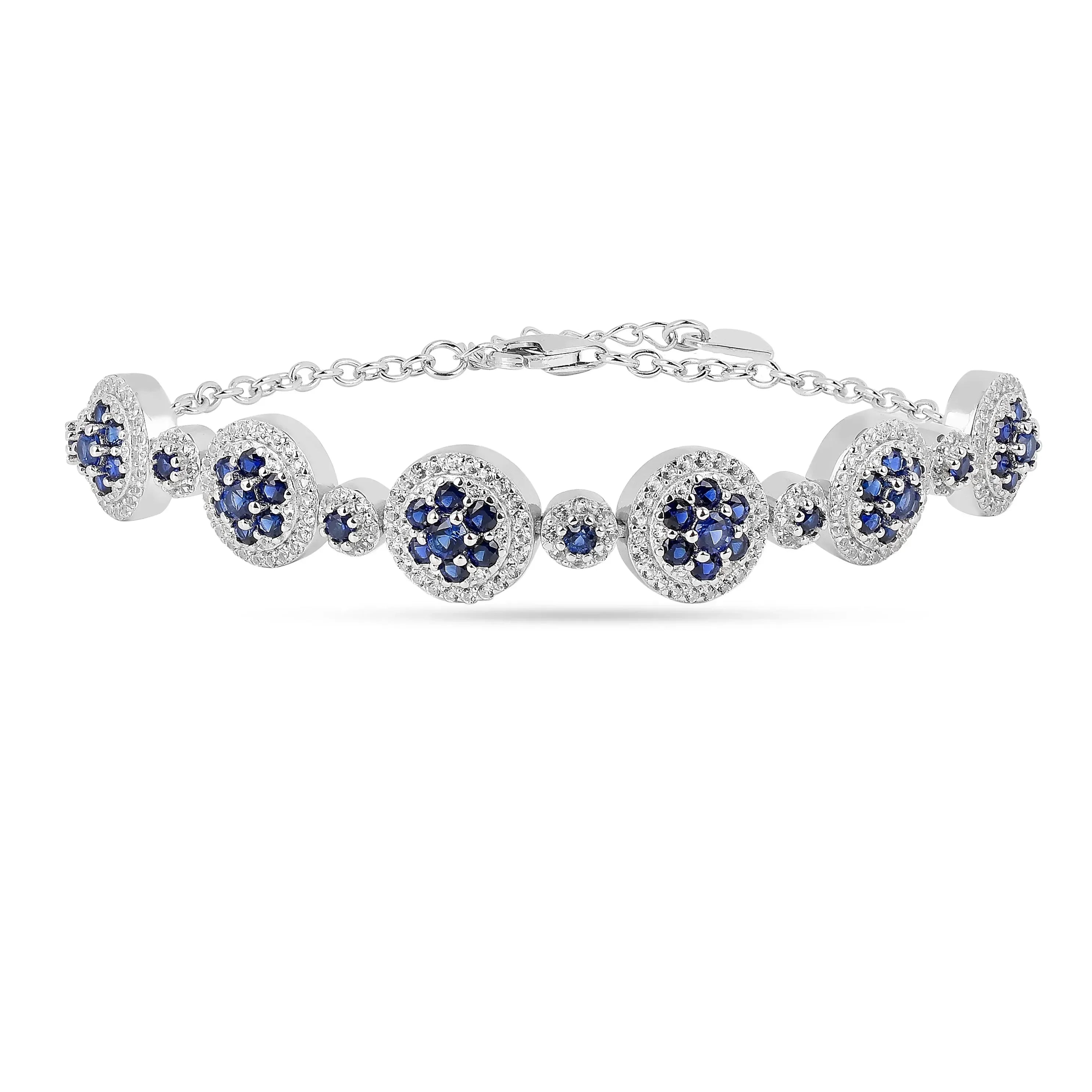 Lab Grown Blue Sapphire Halo Tennis Bracelet Fine Color Jewels Wedding Bridal Bracelet, Birthday gift for her, Blue Sapphire Bracelet, Bridesmaid Gift 925 Sterling Silver, Bridesmaid Gift for Her, Created sapphire bracelet. , everyday gift for her, gift for her, gift for hergift for women, Jewelry Gift for her, ring gift for her., Sapphire Halo Bracelet, September Birthstone Bracelet, Wedding Gift For Her