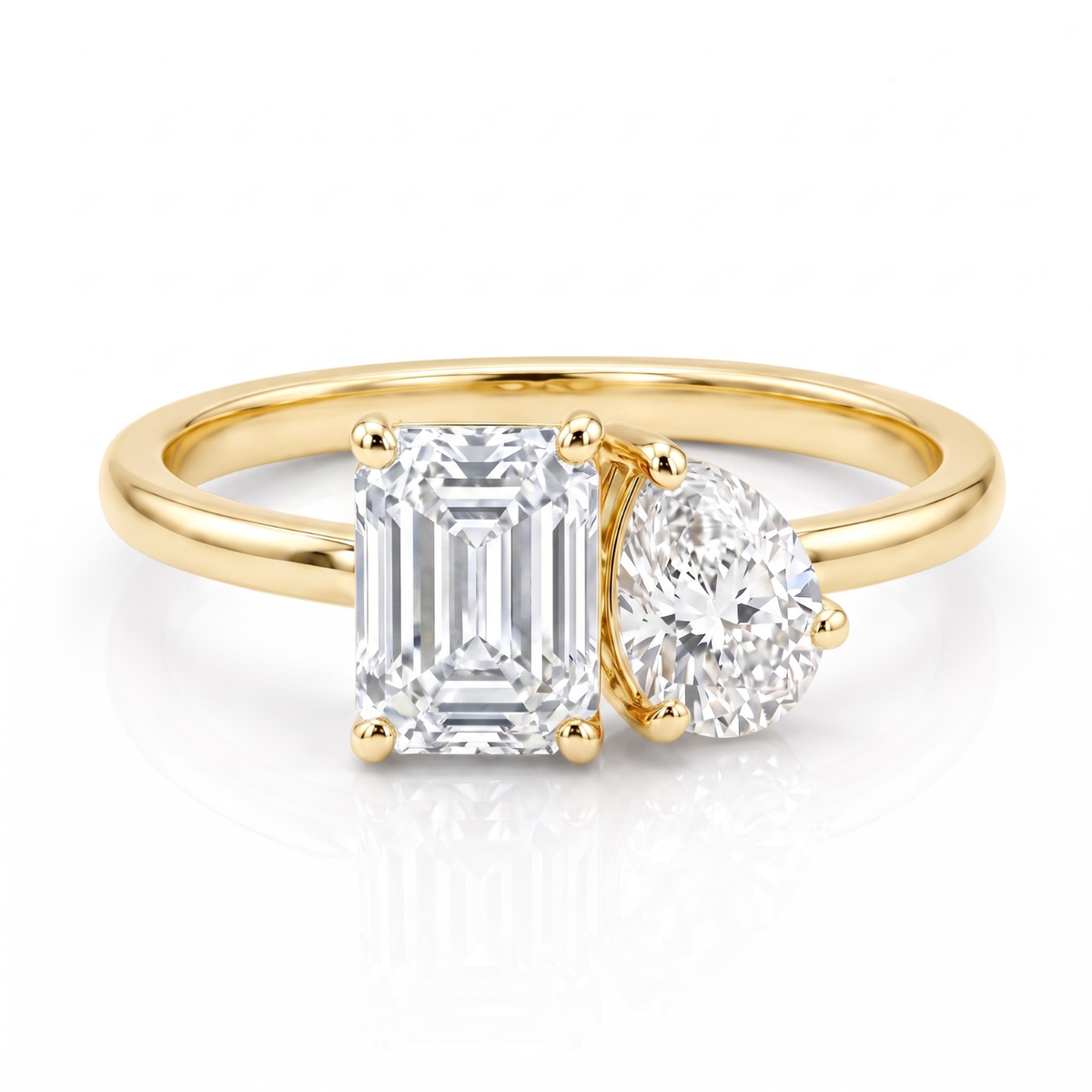 2.450 Cttw Octagon Ruby, Sapphire, Emerald and Lab Diamond 14K Yellow Gold Toi Et Moi Ring