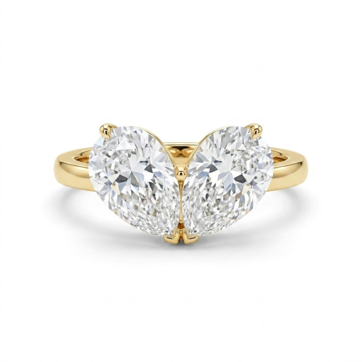 Toi et Moi Pear Shaped Emerald, Ruby, Sapphire and Lab Grown Diamond 14K Yellow Gold Two stone Ring