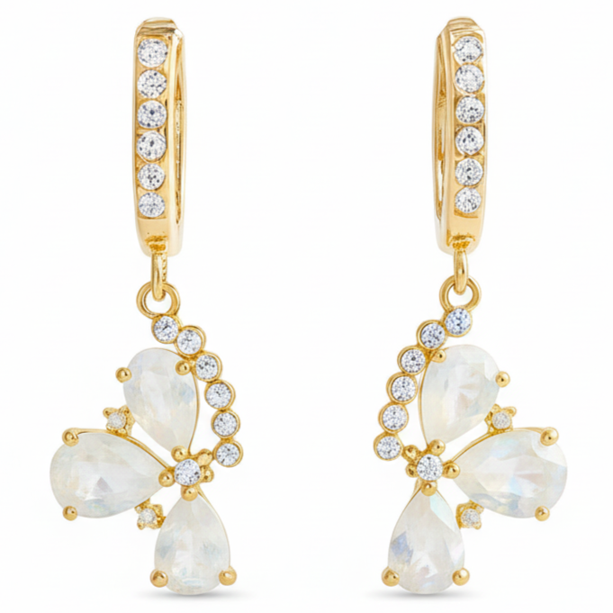 Natural Rainbow Moonstone Sterling Silver Earrings