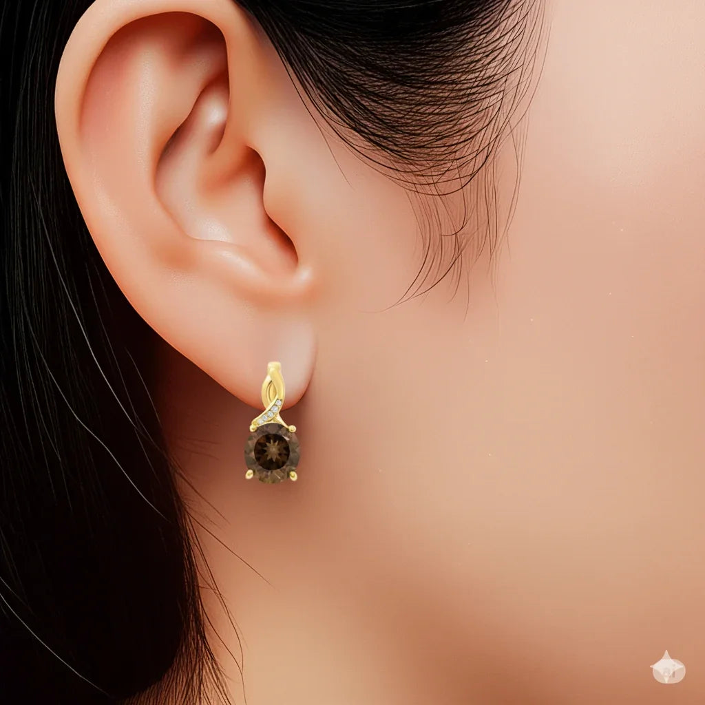 Natural Smoky Quartz Silver Leverback Earrings