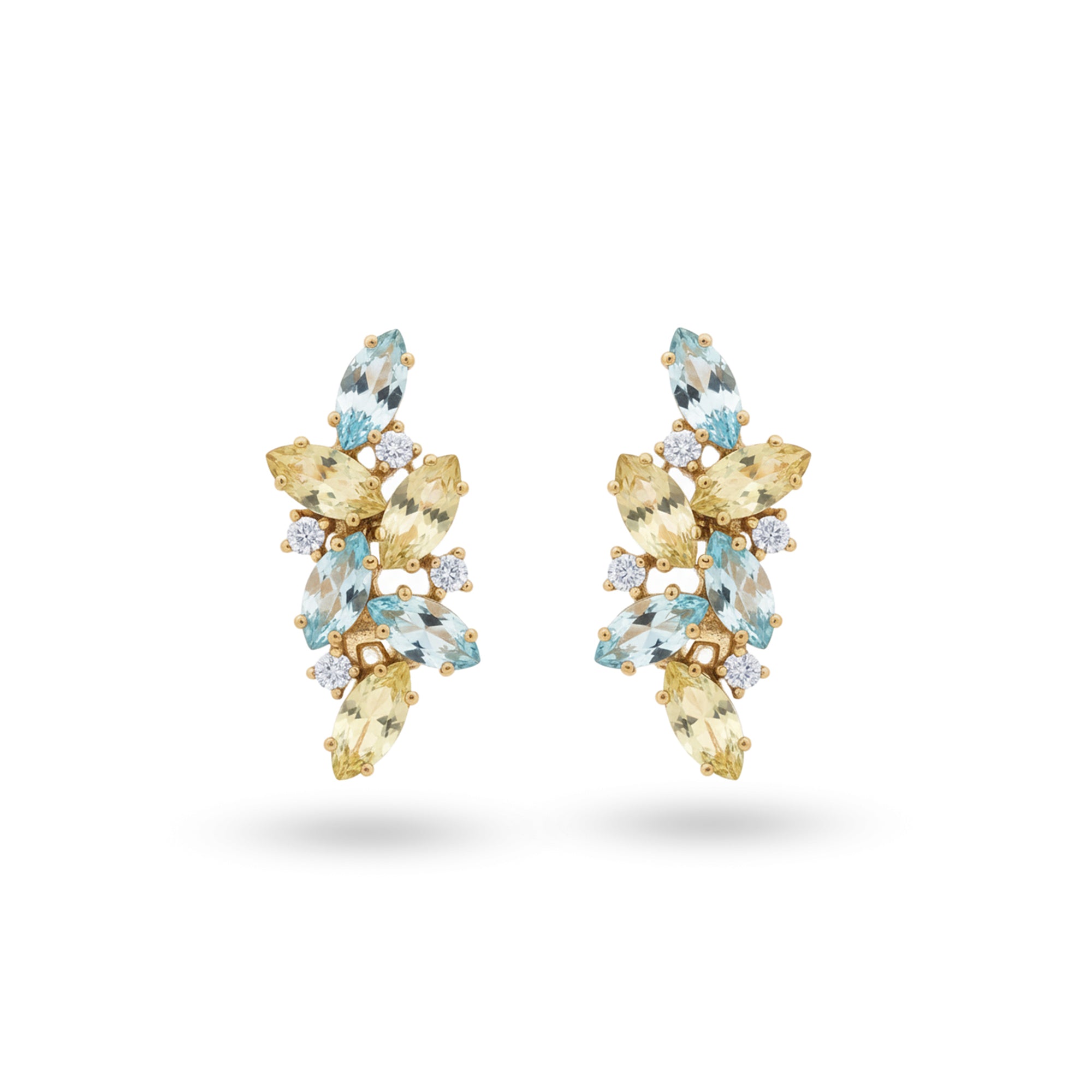 Natural Lemon Quartz and Sky Blue Topaz Silver Cluster Earrings
