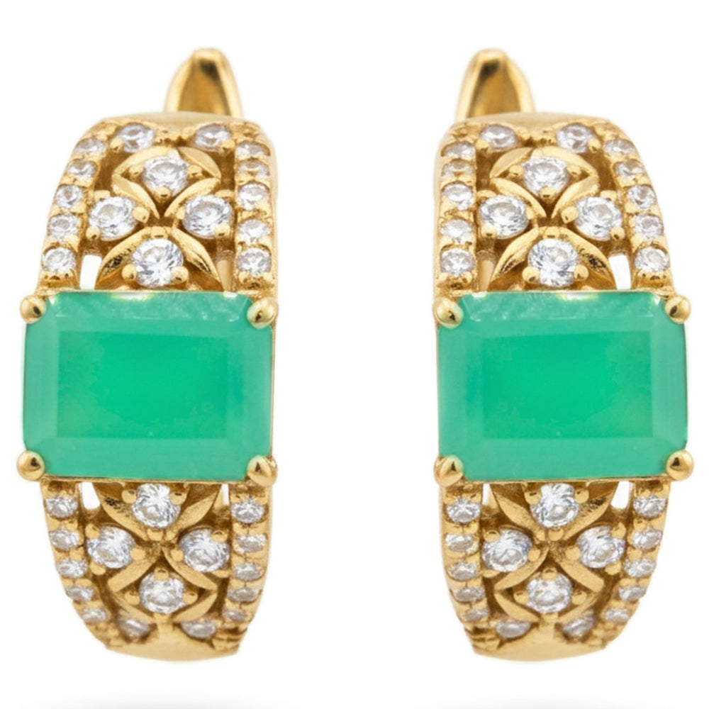 Natural Green Agate Gemstone Sterling Silver Earrings