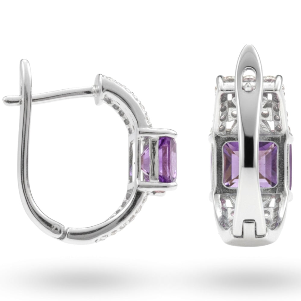 Natural Amethyst Sterling Silver Hoop Earrings
