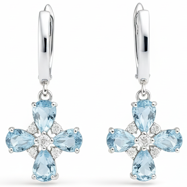 Natural Sky Blue Topaz Sterling Silver Floral Earrings