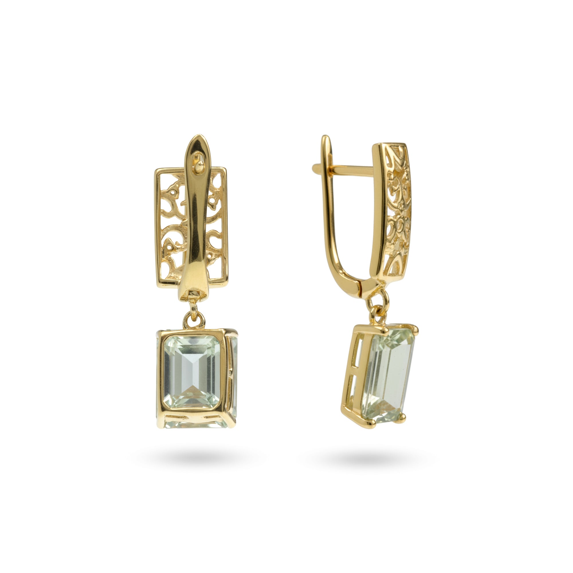 Natural Green Amethyst Gold Plated Sterling Silver Earrings
