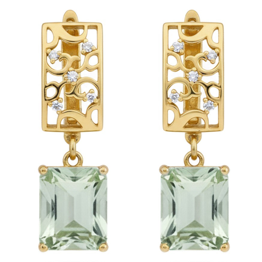Natural Green Amethyst Gold Plated Sterling Silver Earrings