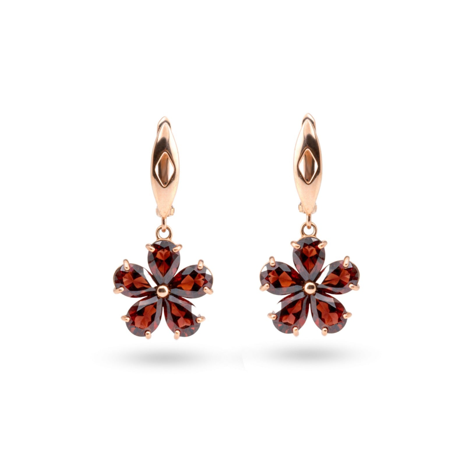 Natural Red Garnet Sterling Silver Flower Earrings