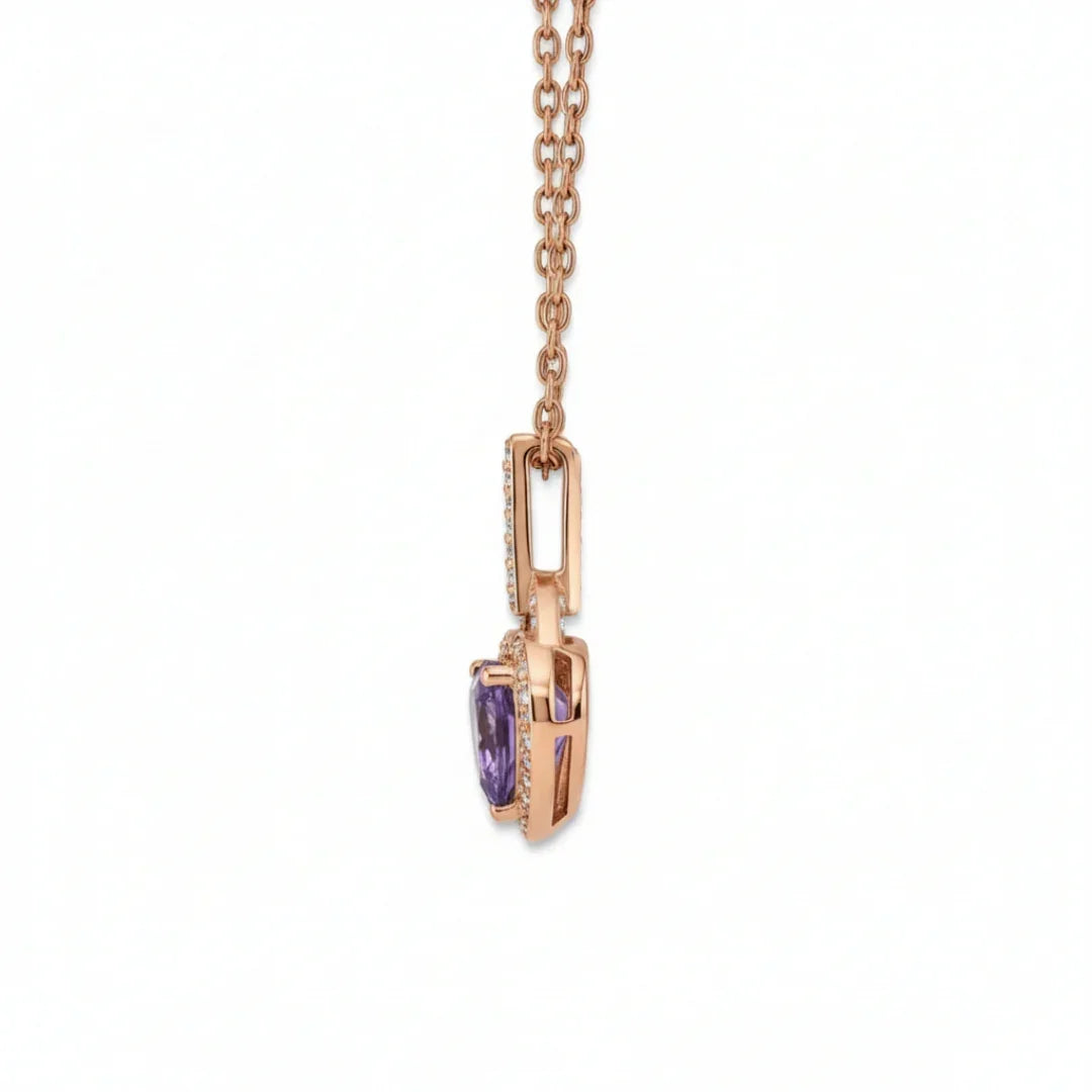 Natural Purple Amethyst Silver Heart Necklace