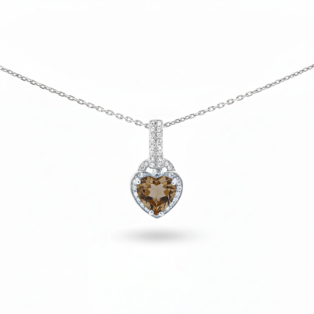 Natural Brown Quartz Sterling Silver Pendant Necklace